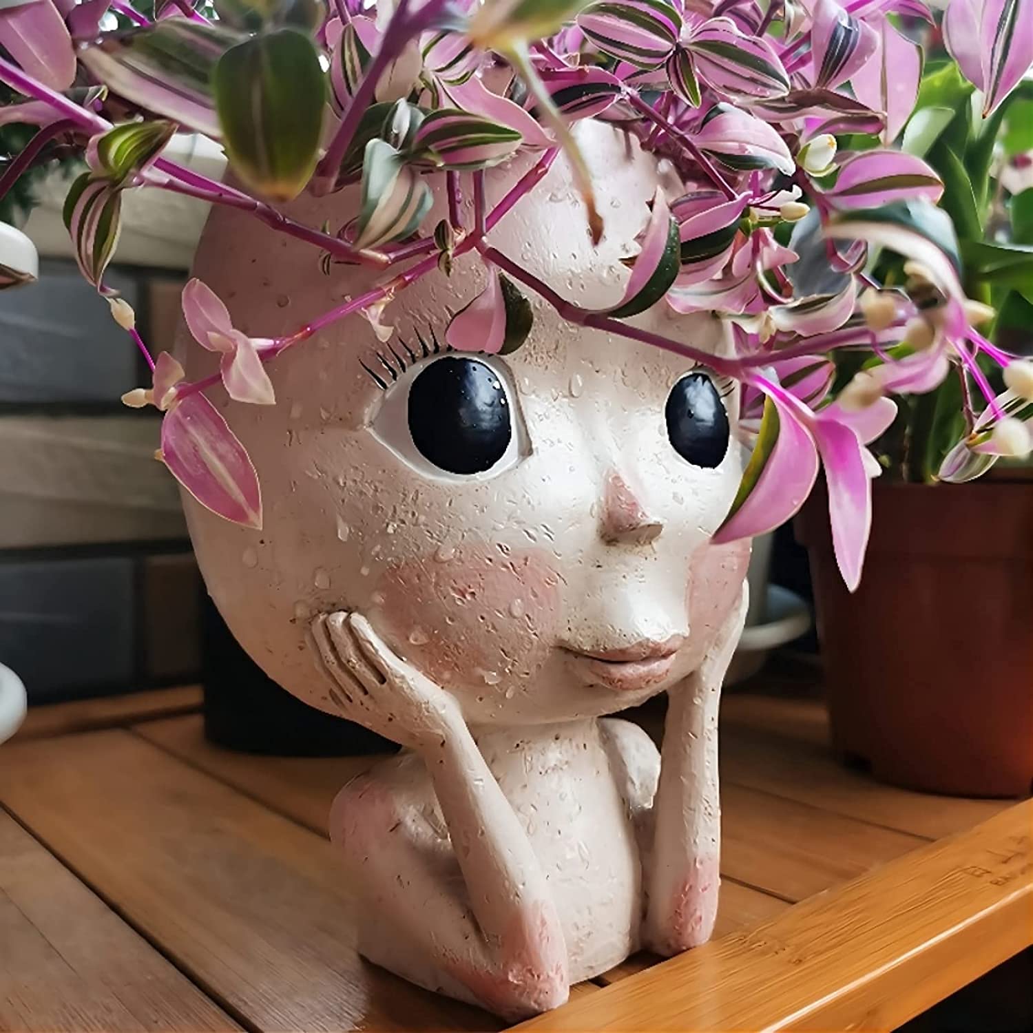 Greenstalk Succulent Face Planter with Drainage Hole - Cactus Flower Pot for Indoor Plants, Home Desk Decor & Gardening - Perfect for Office Decor, Living Room Accent, and Gift Ideas