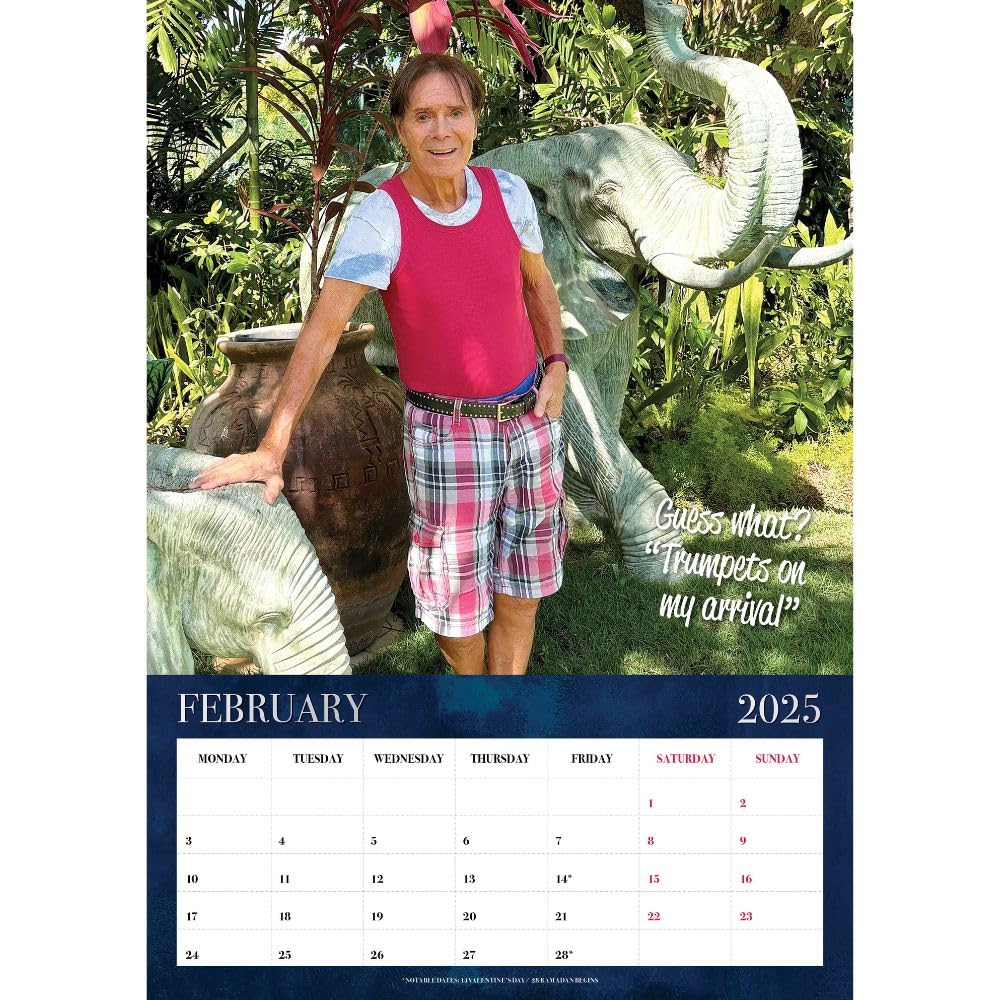 2025 Official Cliff Richard A3 Wall Calendar - Month to View | Perfect for Home, Office & Gift Giving | Rock Music Fans Collection