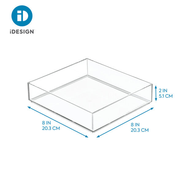 Clear Plastic Storage Organizer Box 8x8x2 Inches - Perfect for Craft Supplies, Office Accessories & Home Organization