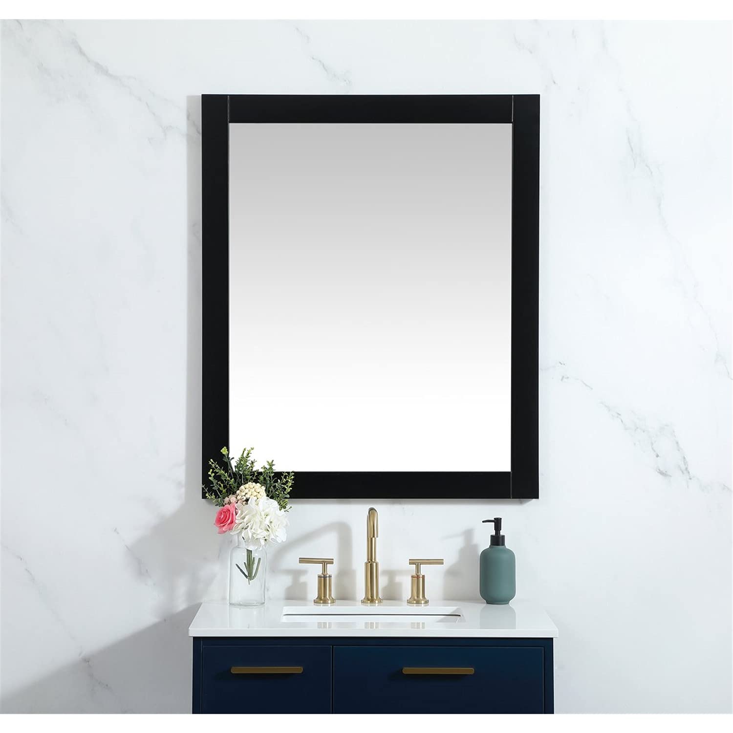 Elegant Black 30x36 MDF Metal Vanity Mirror for Bathroom Decor