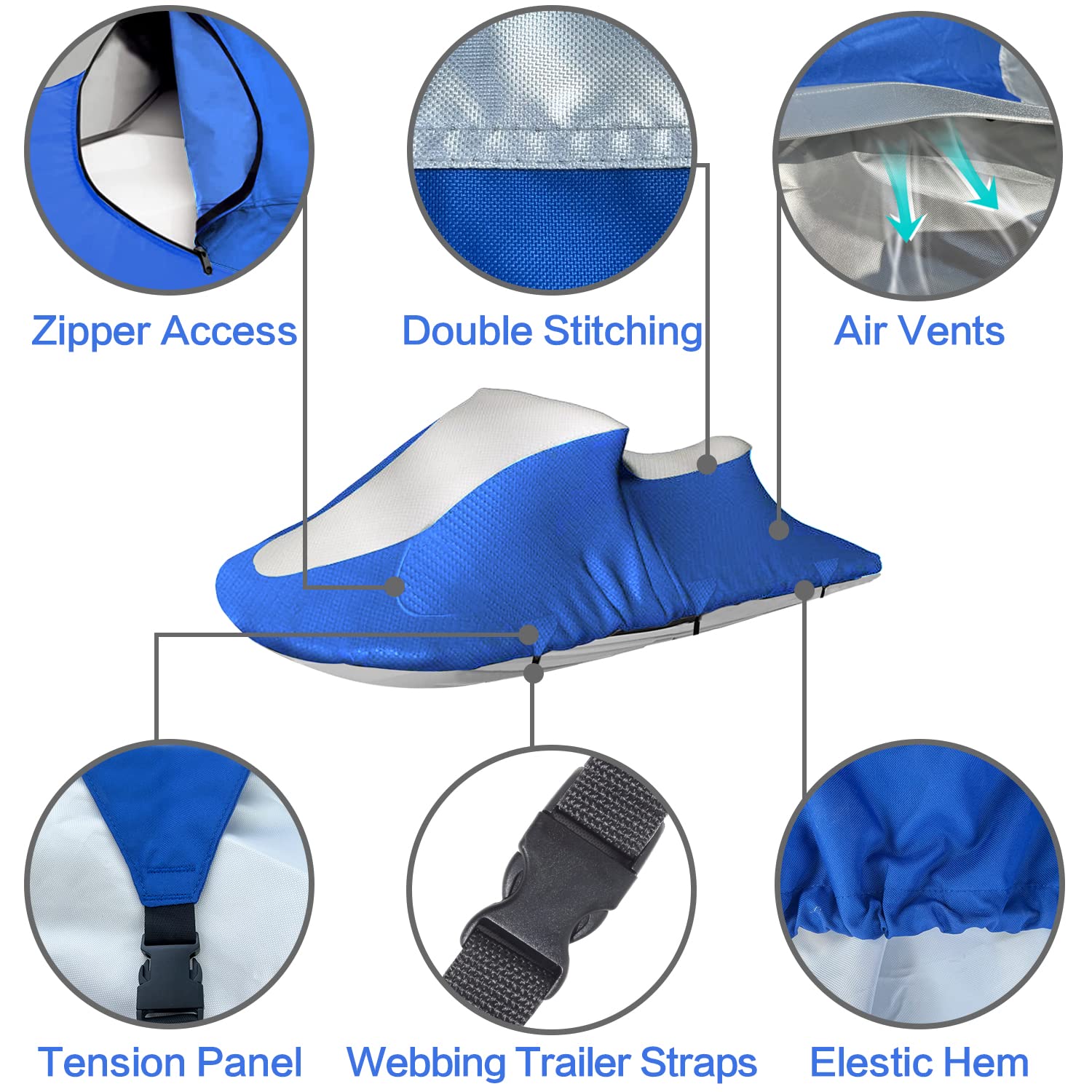 VINPATIO 600D Heavy Duty Waterproof Jet Ski Cover with UV Protection - Fits Seadoo, Yamaha, Kawasaki, Honda & Polaris PWC (127