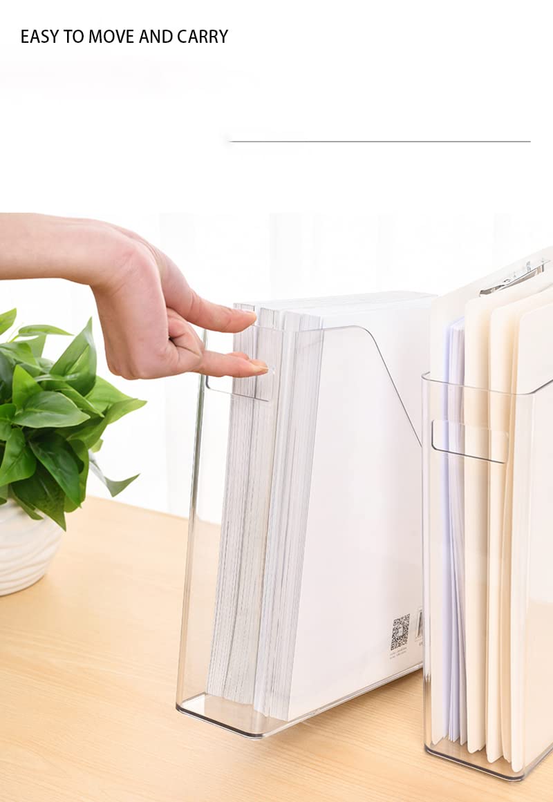 Clear Plastic Vertical Magazine Holder - 2 Pack Desktop File Organizer for Office, Books, Documents | Space-Saving Storage Solution for Home & Office Desks