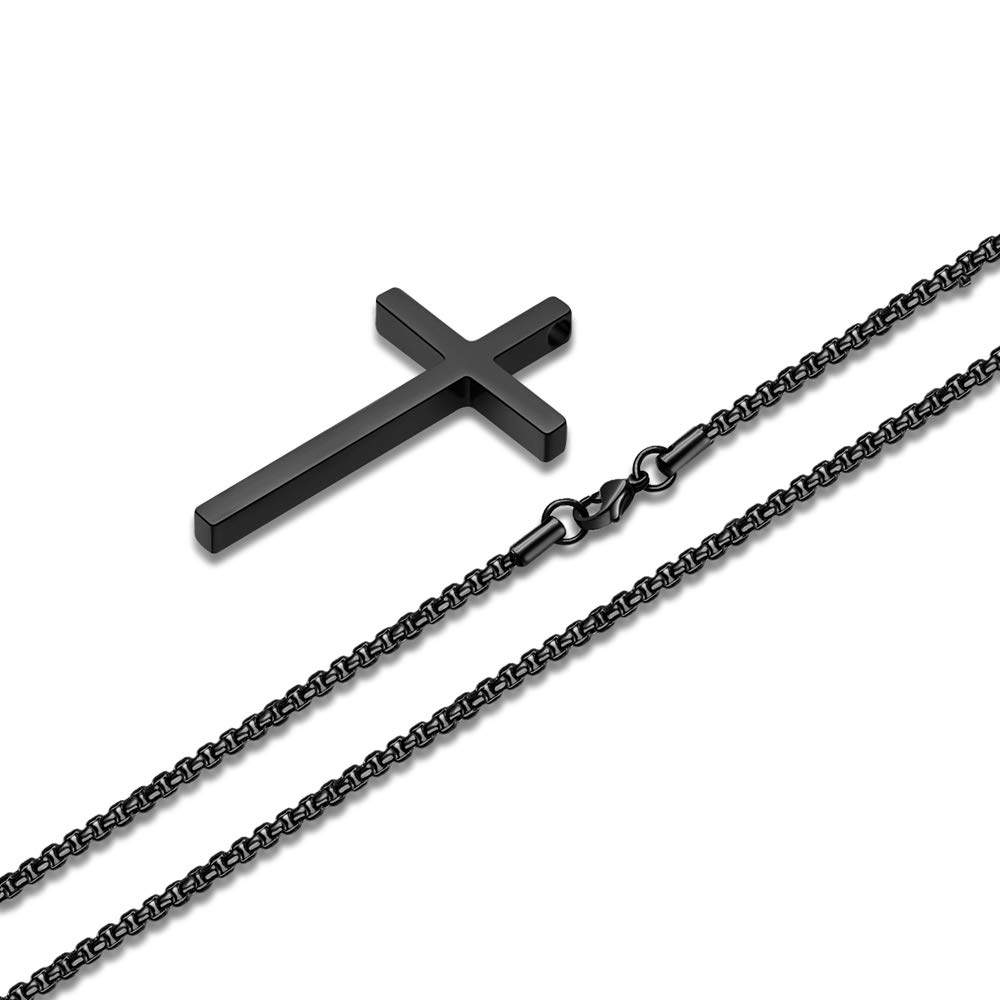 Men's Stainless Steel Cross Pendant Necklace - Silver, Black & Gold Options | 16-30 Inch Adjustable Box Chain | Religious Jewelry Gift for Him | Perfect for Church, Weddings & Everyday Wear