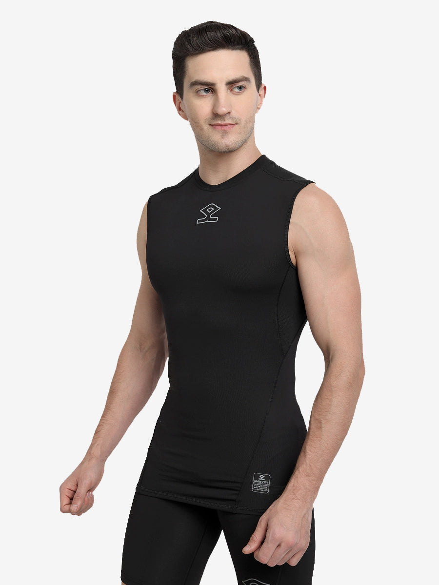 Shrey Intense Compression Sleeveless Workout Top for Women - Black | High-Performance Gym & Running Shirt for Cross Training & Yoga