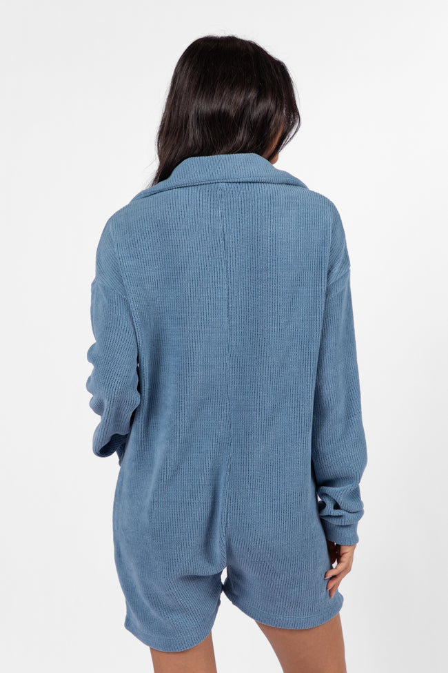 Now Or Never Gray Blue Chenille Button Front Romper - Soft & Stylish Jumpsuit for Women | Perfect for Casual Outings & Summer Vacations