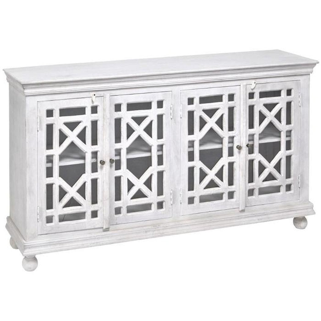 French Arched Hand Carved Wooden Buffet Sideboard in White - Elegant Dining Room Storage & Display Cabinet for Home Decor