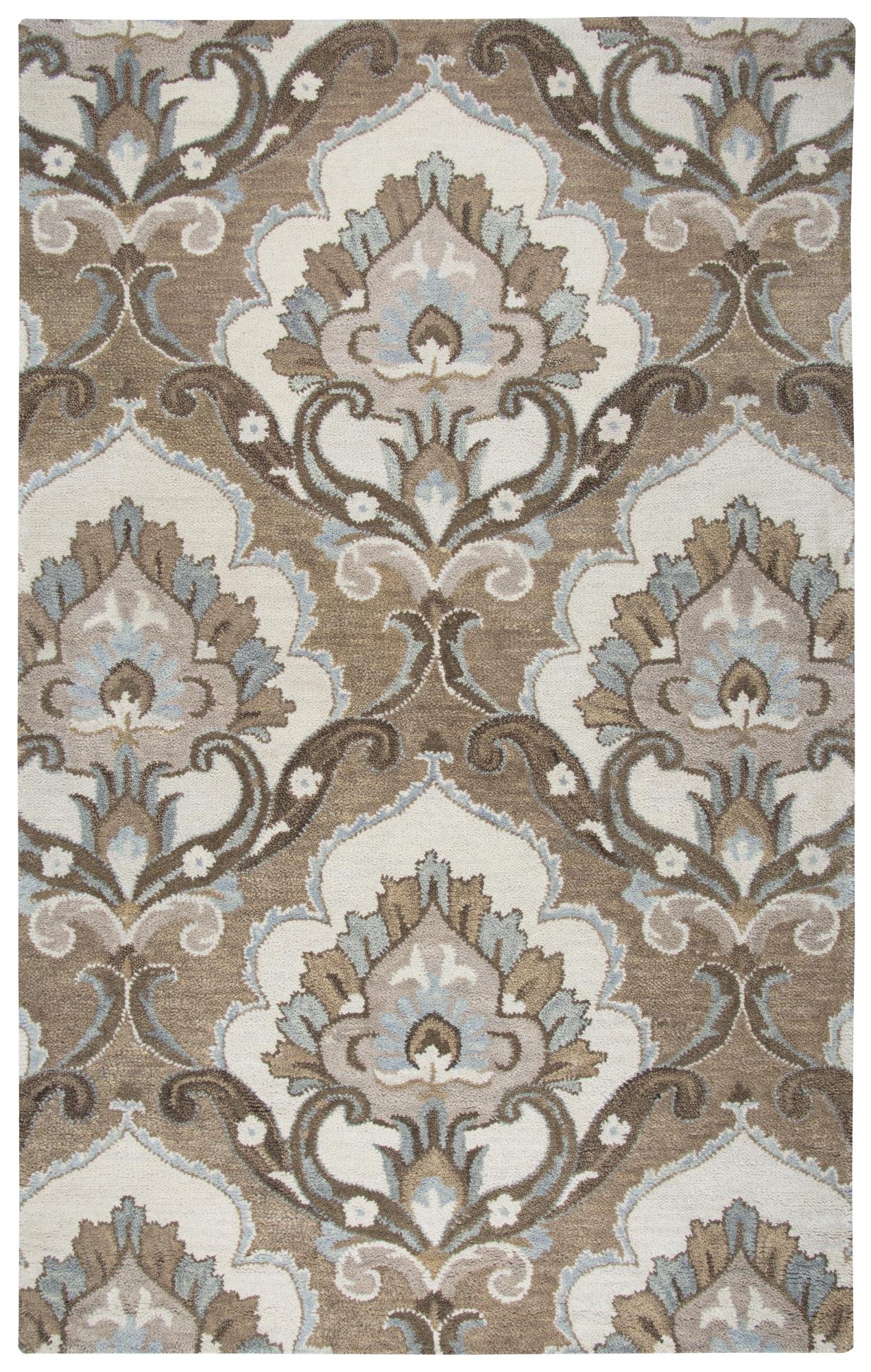 Rizzy Home Leone Collection 8' Round Wool Area Rug in Mocha Ivory Brown Medallion – Perfect for Living Room, Bedroom, or Office Decor