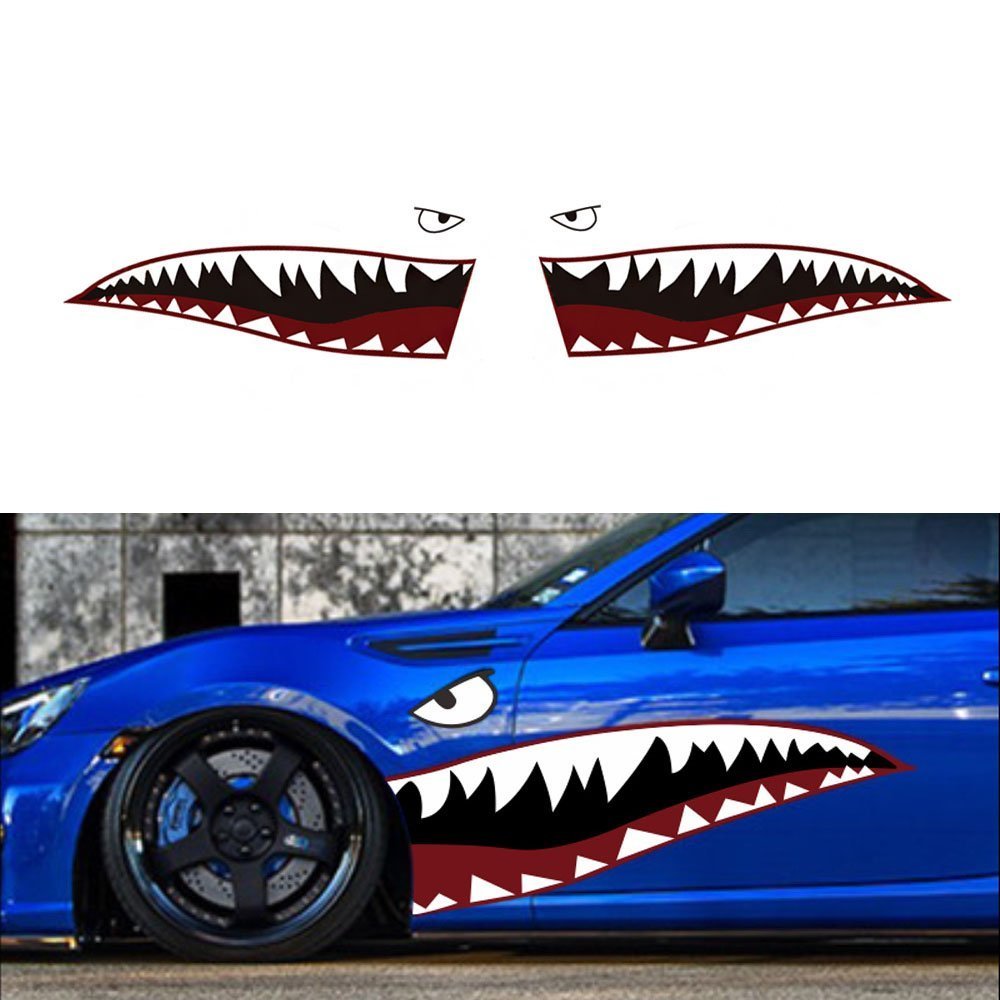 60-Piece Full Size Shark Mouth with Eye Die-Cut Vinyl Decals for Cars & Trucks - High-Quality Automotive Stickers for Vehicle Customization & Themed Events