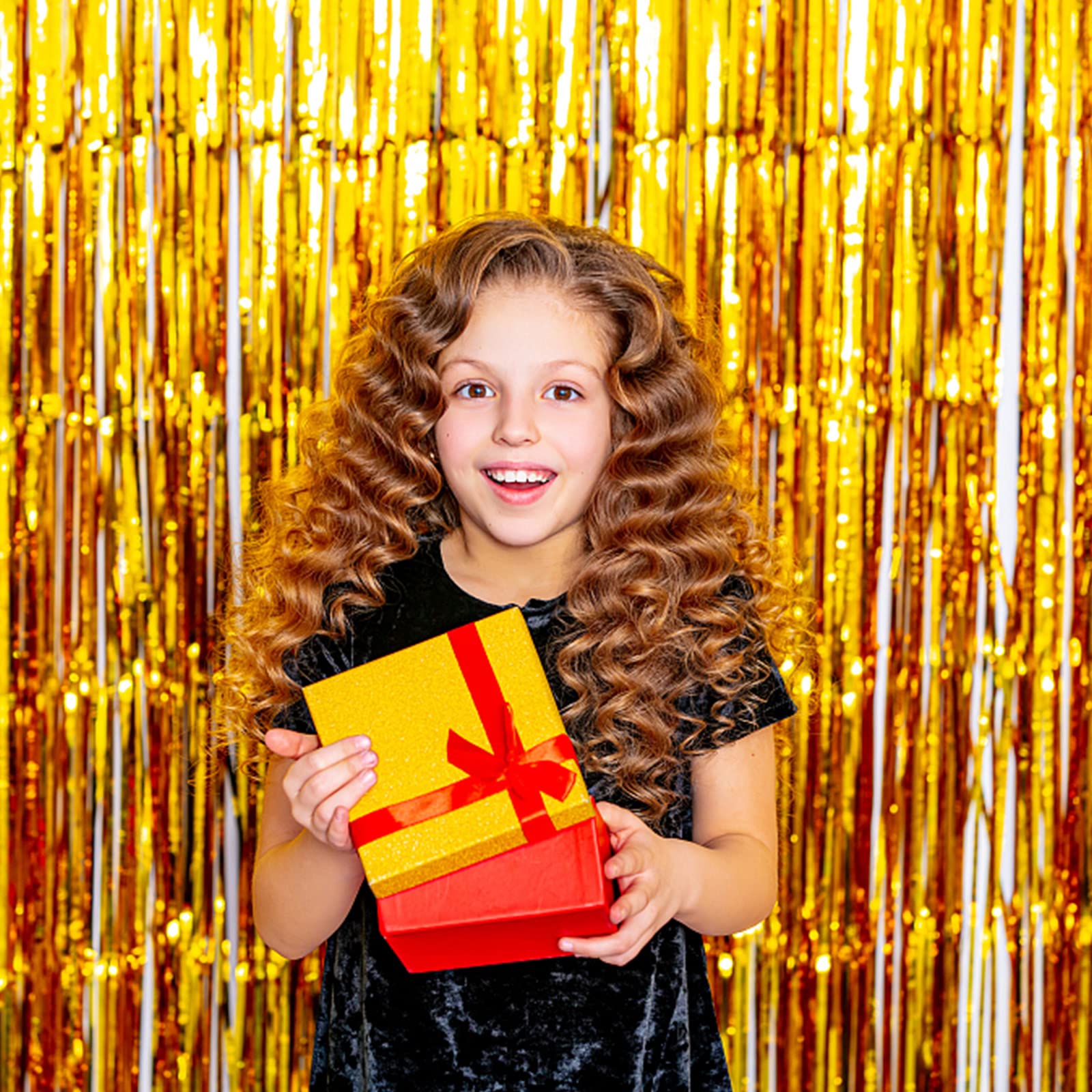 2 Pack Gold Foil Curtain Backdrop - Birthday Party Decorations, Bachelorette, Christmas, Halloween, New Year's Eve - Photo Booth Props, Dance Party & Event Decor - Perfect for Weddings, Baby Showers & Celebrations
