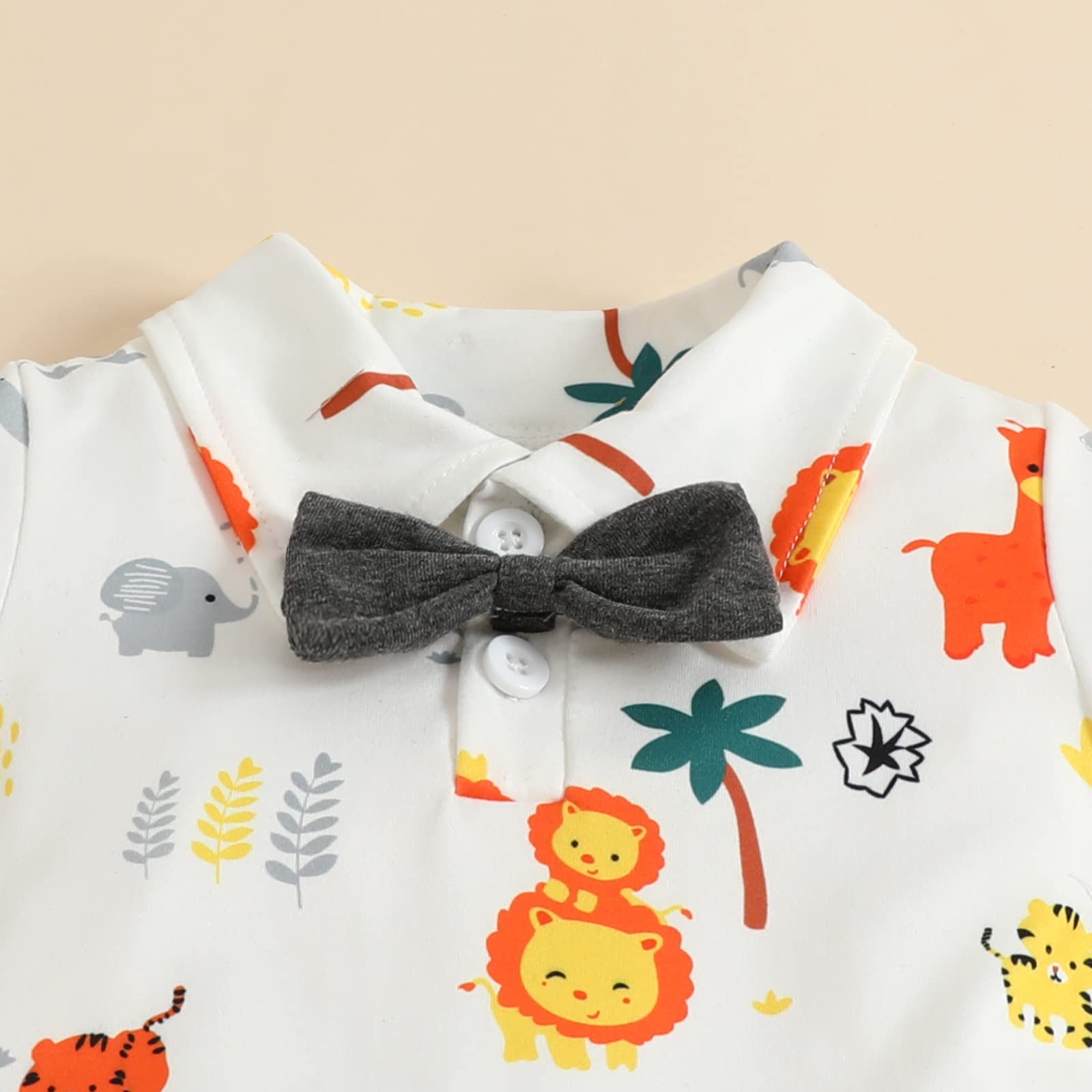 Dinosaur Print Baby Boy Summer Outfit - Short Sleeve Tops & Suspender Shorts Set | Cute Infant Dino Clothes for Playtime, Daycare & Outdoor Adventures