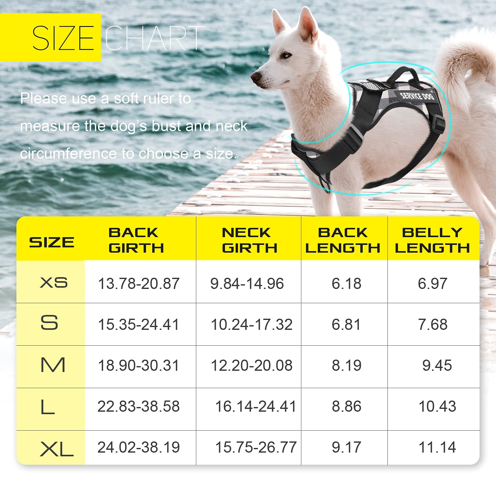 Demigreat Reflective Service Dog Harness with 5 PCS Patches - Adjustable Soft Oxford Pet Vest for Small Medium Large Dogs | Breathable Mesh Inner Layer | Easy Control Walking Harness for Therapy, Training & Outdoor Activities