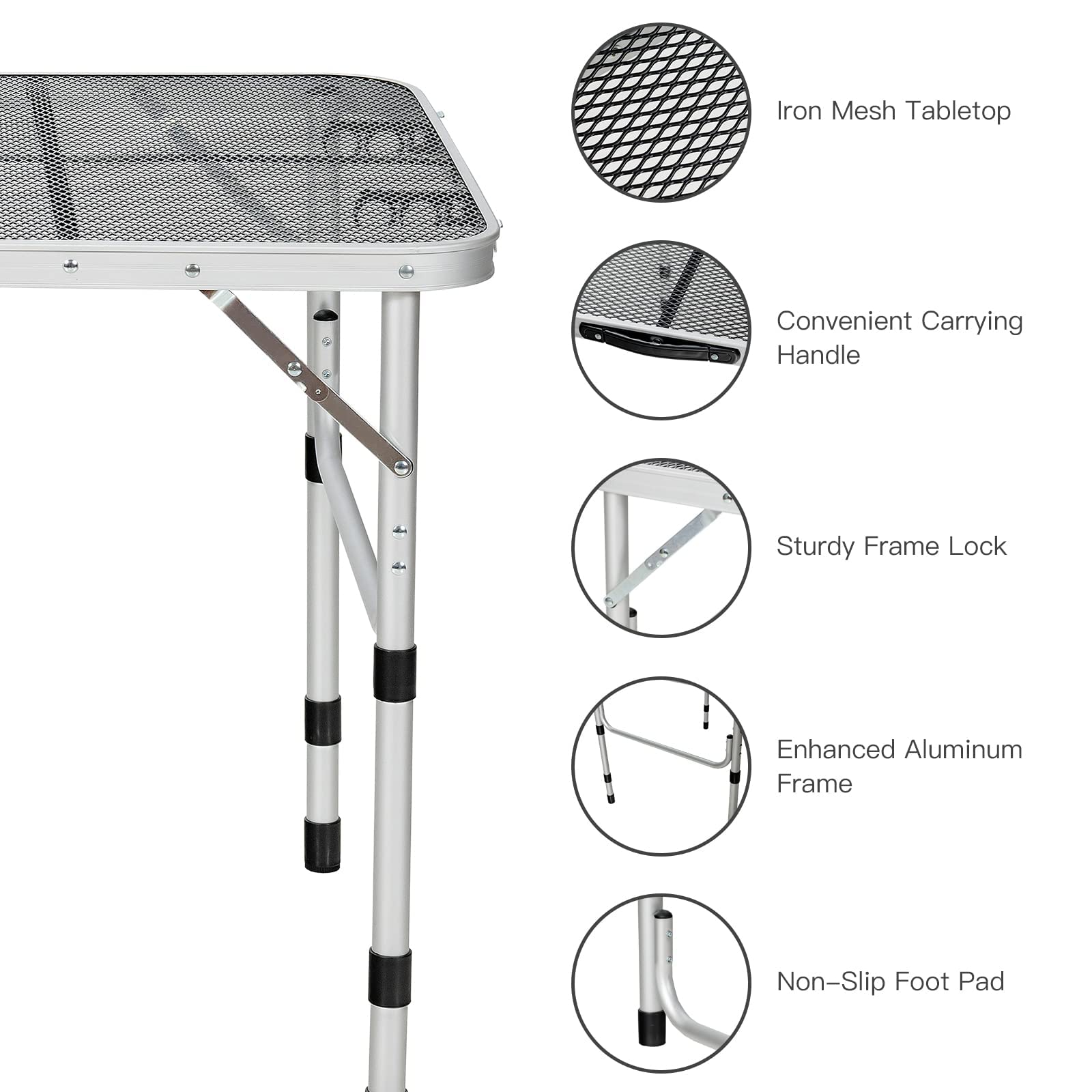 Giantex 3FT Portable Camping Table - Aluminum Picnic Table with Iron Mesh Tabletop, 4 Adjustable Heights, Lightweight Folding Table for Outdoor, BBQ, Picnic, Camping, Beach, Tailgating & Backyard Parties | Perfect for Grilling, Cooking, Dining & Outdoor Entertaining