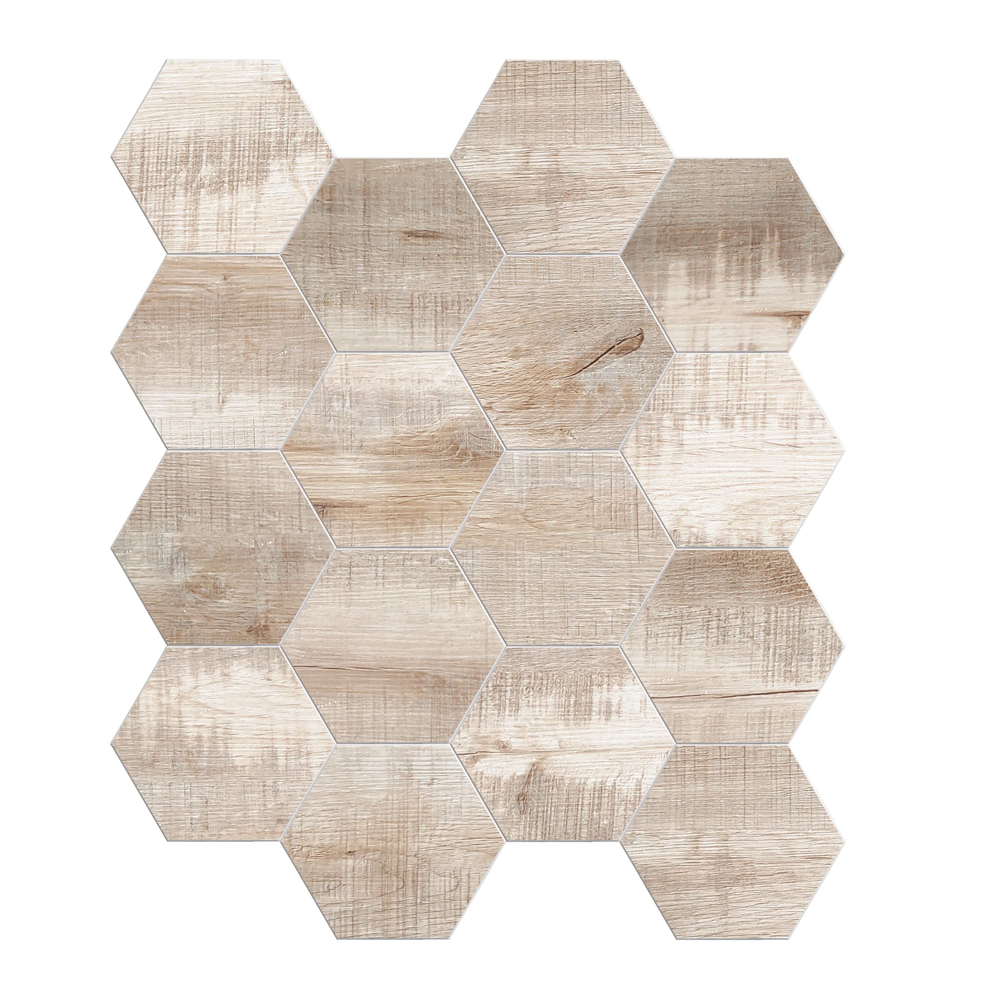 Hexagon Wood Grain Peel & Stick Backsplash Tiles - Easy DIY for Kitchen & Bathroom