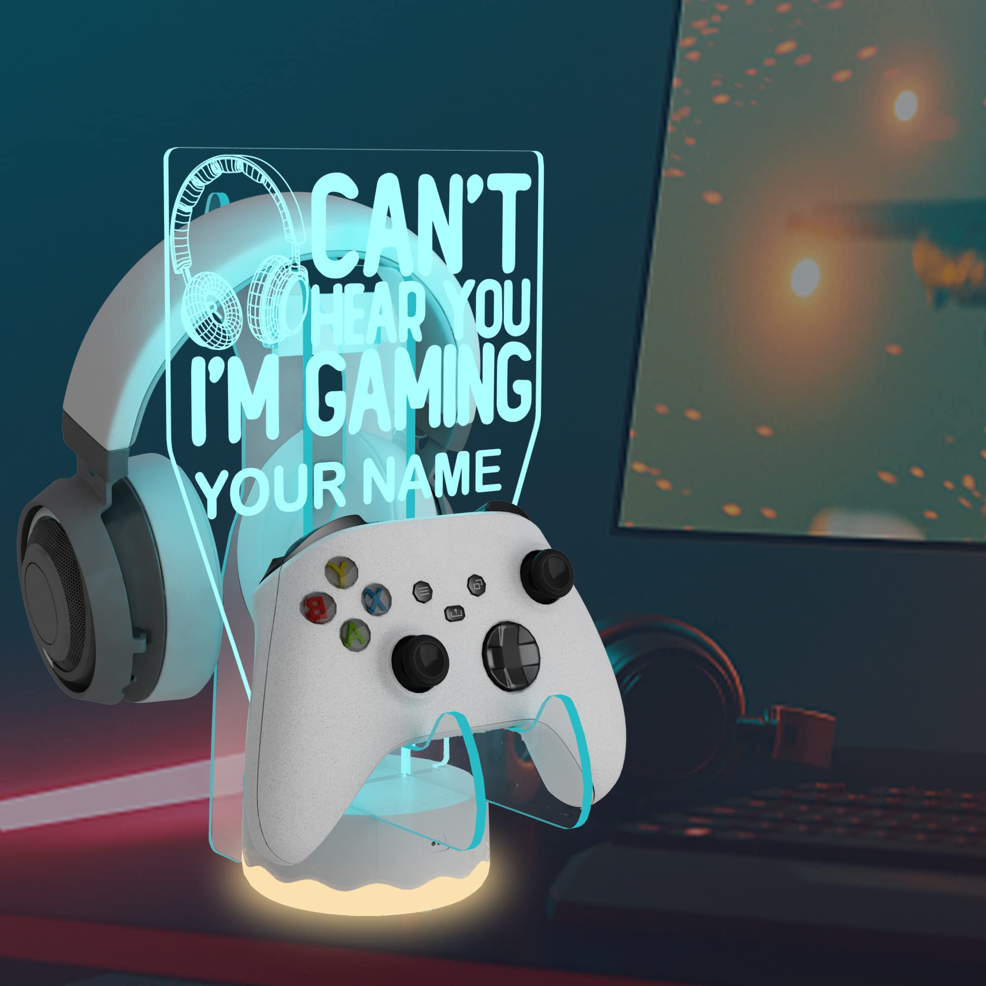 16-Color 3D LED Gaming Headphone Stand with Personalized Controller Holder - Universal Headset & Gamepad Hanger for Xbox, PS4, PS5, Nintendo Switch - Perfect for Gaming Setup & Desk Organization