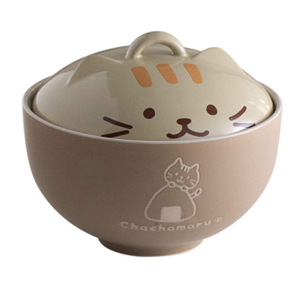 Microwave Safe Soup Bowl with Lid - 550ml Japanese Ceramic Rice & Noodle Bowl - Heat-Resistant Brown Tableware (14cm) for Ramen, Soup, Meal Prep & Office Lunch