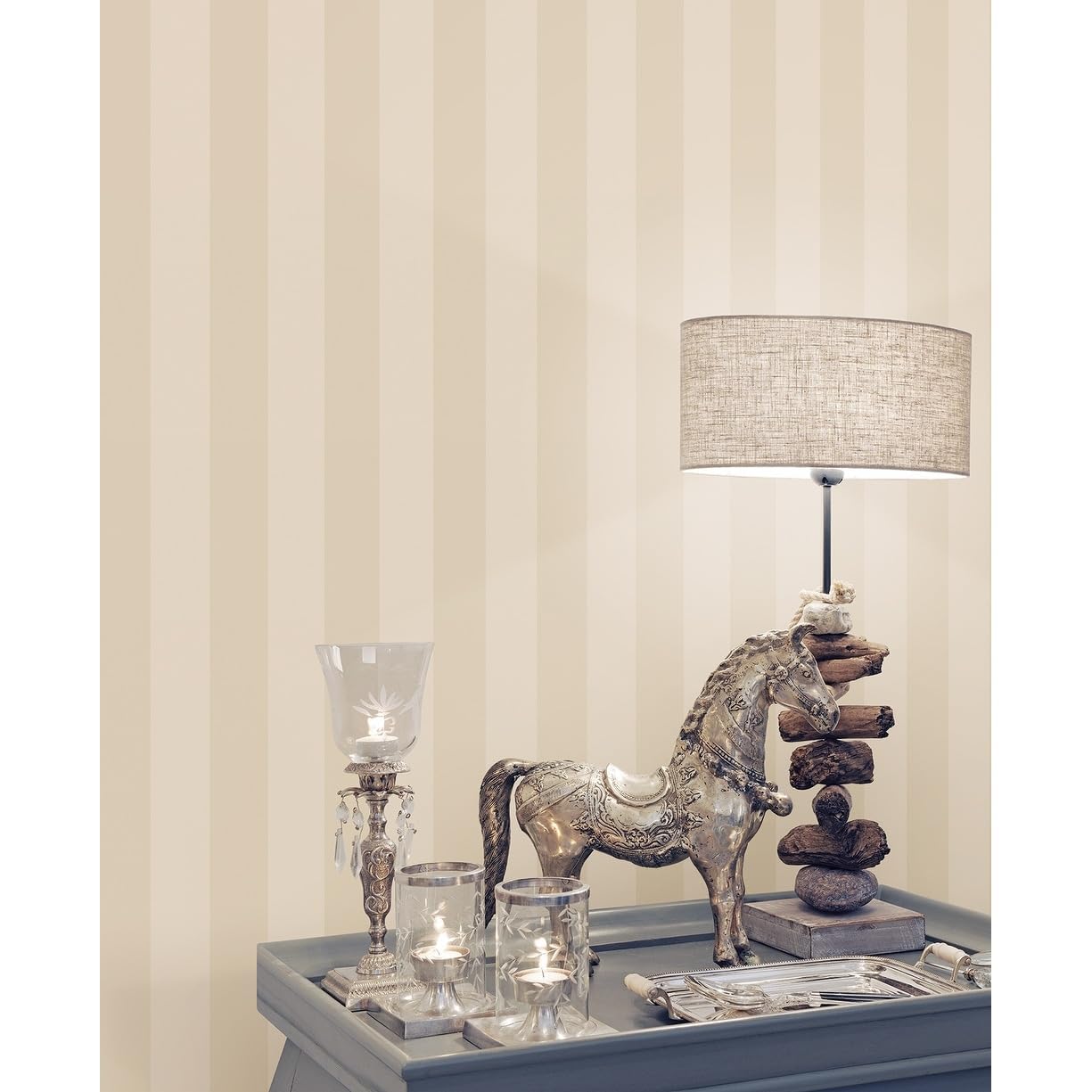G67555 Smart Stripes 2 Beige Stripe Wallpaper - Self-Adhesive Removable Peel & Stick Wallpaper for Bedroom, Living Room, Nursery Decor - Easy to Install Home Improvement Wall Covering