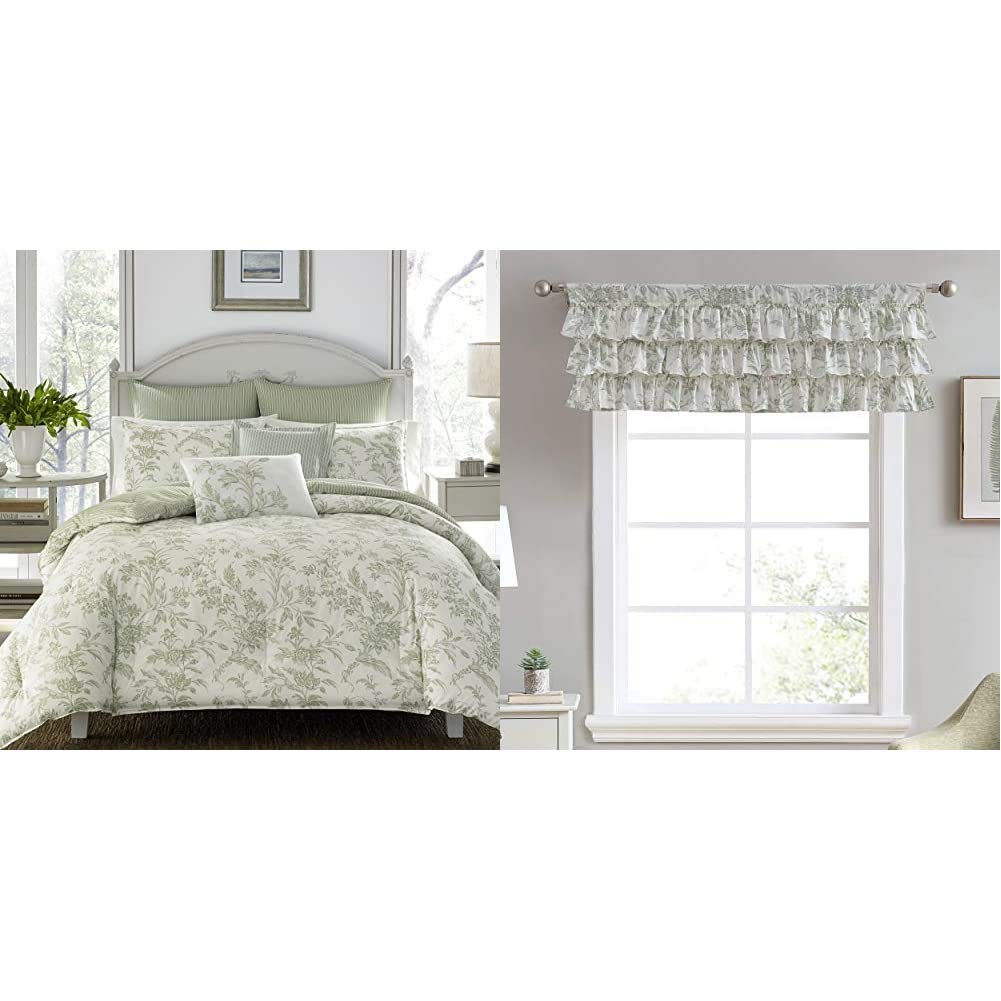 Laura Ashley Natalie Comforter Set & Matching Valance - Queen Size Bedding Set, Floral Print Comforter with Shams & Valance, Soft Microfiber Bedding Collection - Perfect for Master Bedroom, Guest Room & Cozy Home Decor