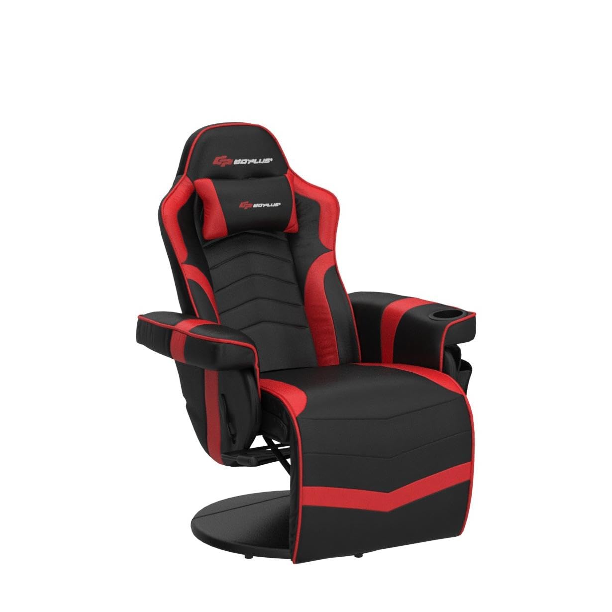 Powerstone Ergonomic Gaming Recliner Chair with Massage & Footrest - PU Leather Video Game Chair with Adjustable Headrest, Cup Holder & Side Pouch - Perfect for Gaming, Living Room & Home Theater Relaxation (Red)