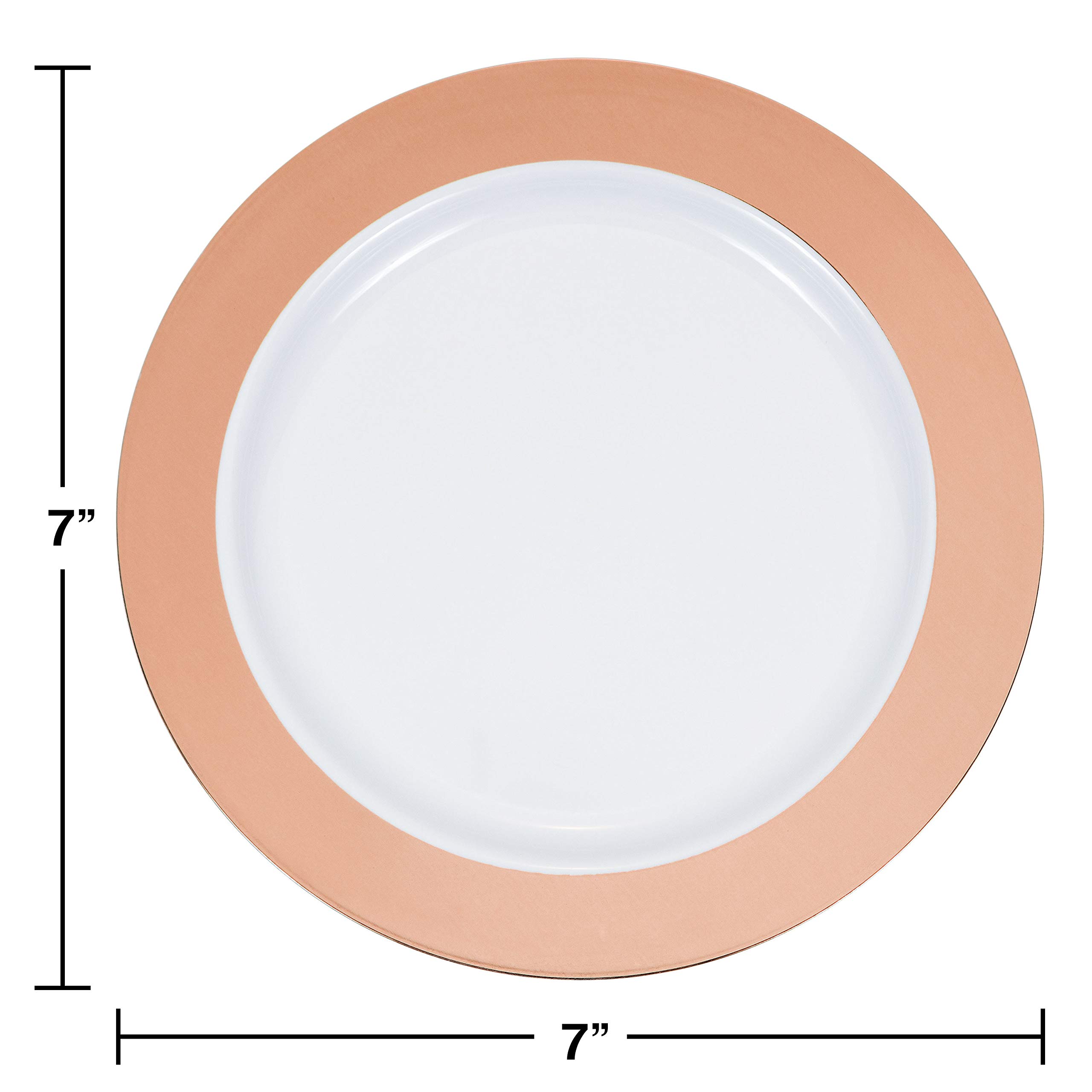 Creative Converting Rose Gold Rim Plastic Dessert Plates, 7 Inch - Elegant Party Tableware for Weddings, Birthdays & Special Occasions