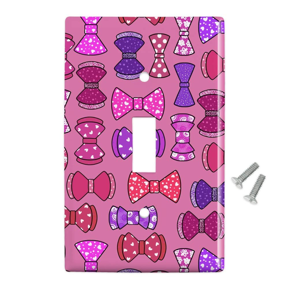Cute Pink and Purple Bow Pattern Plastic Wall Decor Light Switch Plate Cover - Girly Room Decor for Bedroom, Nursery, Kids Room, Bathroom