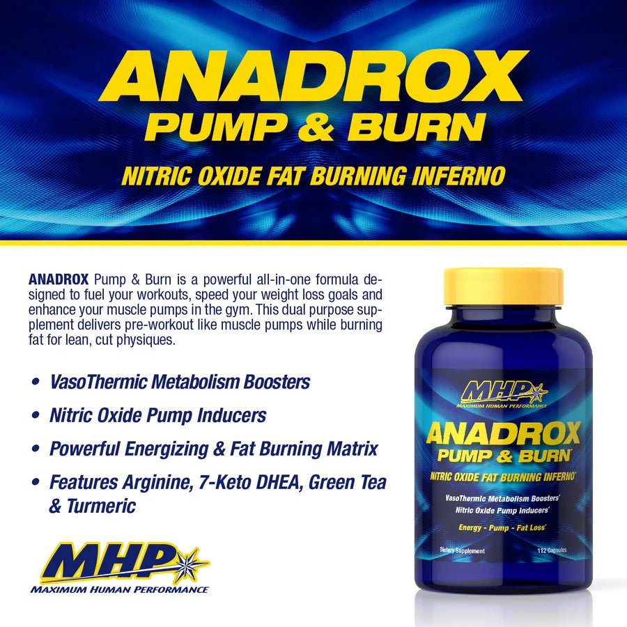 MHP Anadrox Pump & Burn - Pre Workout Supplement for Muscle Growth & Fat Loss | Gym, Bodybuilding & Fitness Training