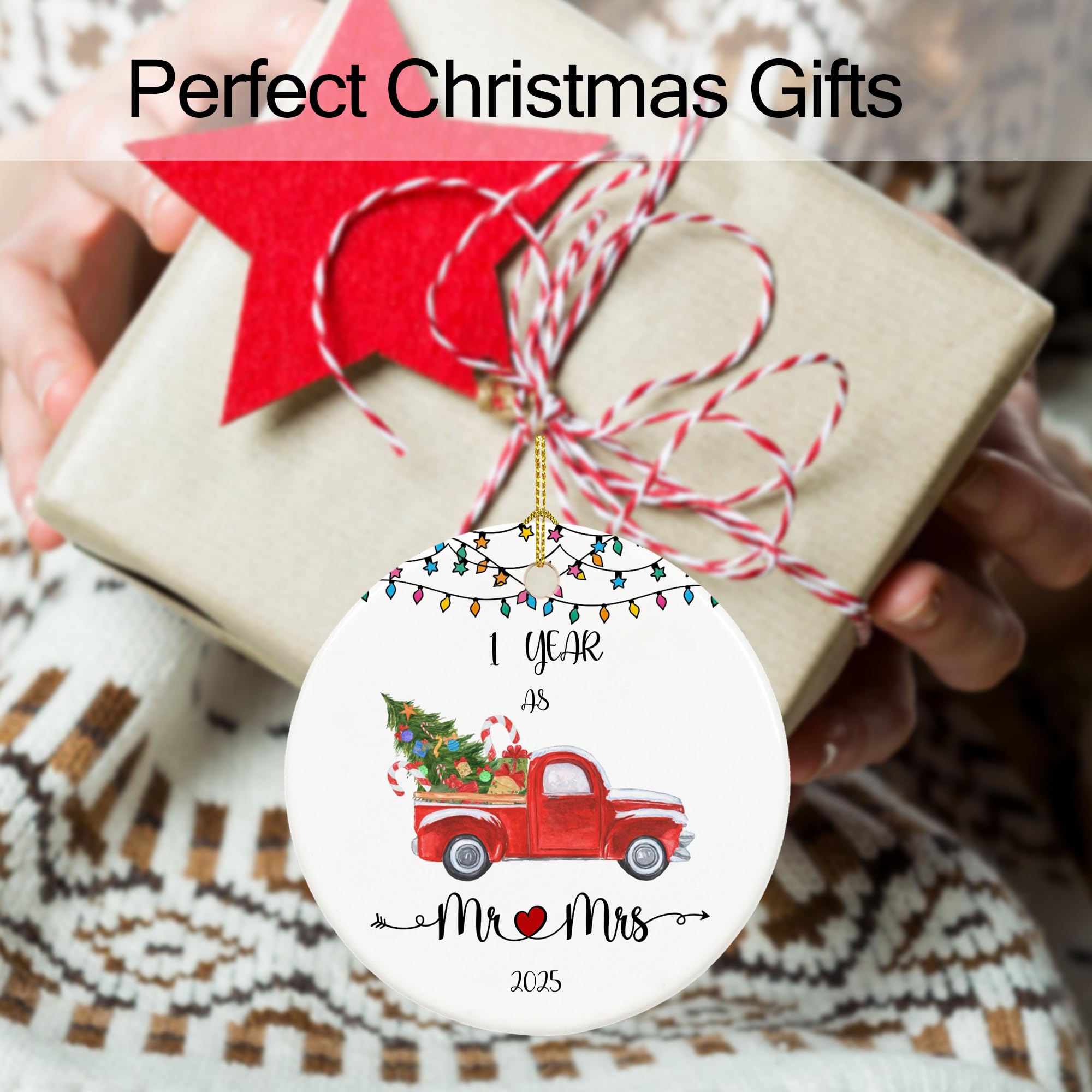 1st Anniversary Ornament 2025 - Personalized Mr & Mrs Keepsake Gift for Couples | Paper Themed 1 Year Wedding Gift for Home Decor, Christmas Tree & Romantic Celebrations