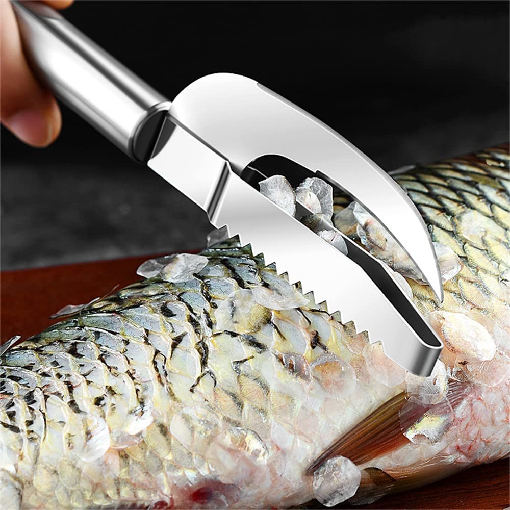 CAIKUIZEI 3-in-1 Stainless Steel Fish Cleaning Tool - Scale, Cut, Scrape & Dig | 430 Stainless Steel Fish Maw Knife, Peeler & Scaler | Perfect for Gutting, Scaling & Filleting Fish | Ideal for Home Kitchens, Camping & Fishing Trips