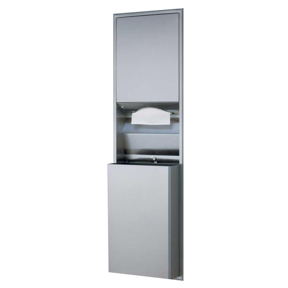 Bobrick B3944 ClassicSeries Recessed Paper Towel Dispenser & Waste Receptacle Combo - Satin Finish for Restrooms, Kitchens & Commercial Spaces