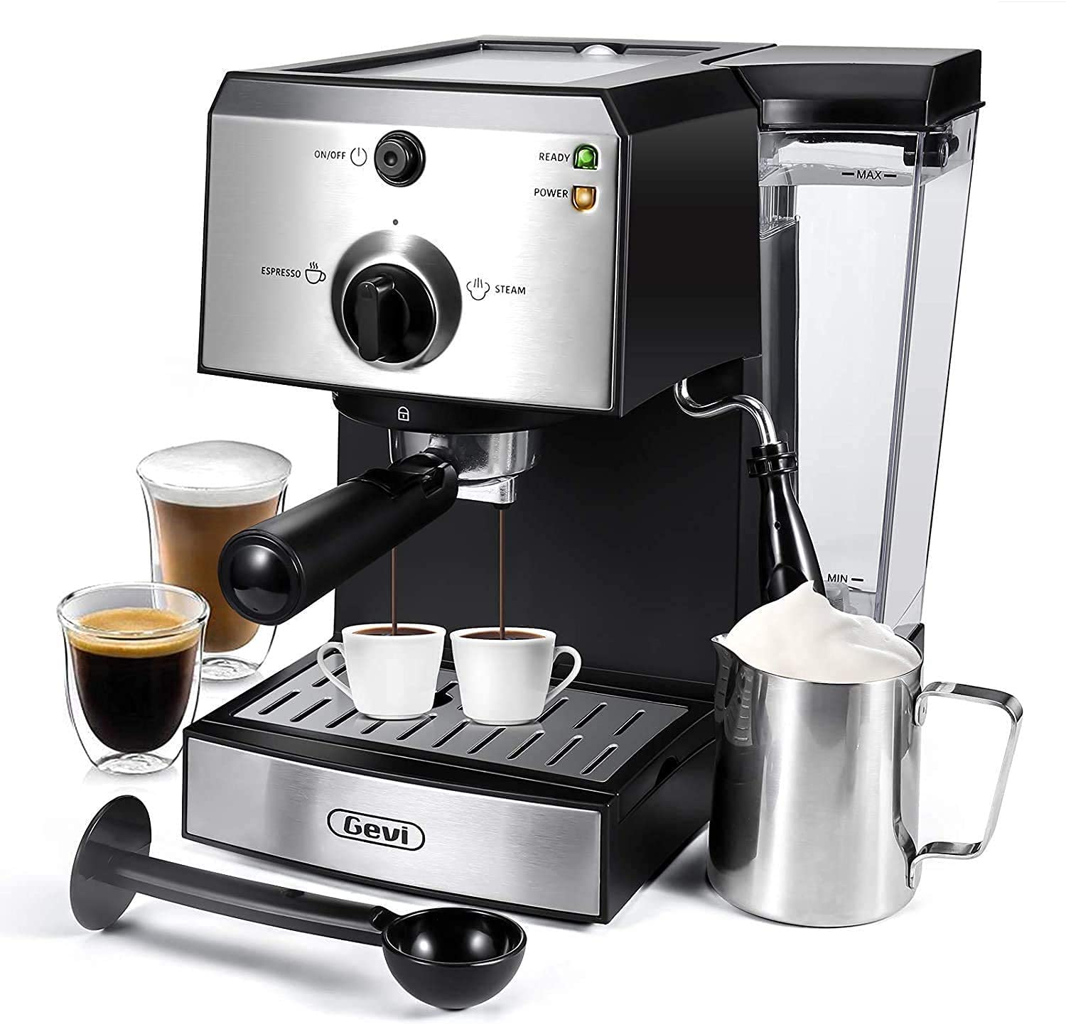 Gevi 15 Bar Espresso Machine with Milk Frother - Fast Heating Cappuccino & Latte Maker, 1.25L Removable Water Tank, Dual Temperature Control - Perfect for Home Coffee Bars, Office Break Rooms & Gift Giving (1350W)