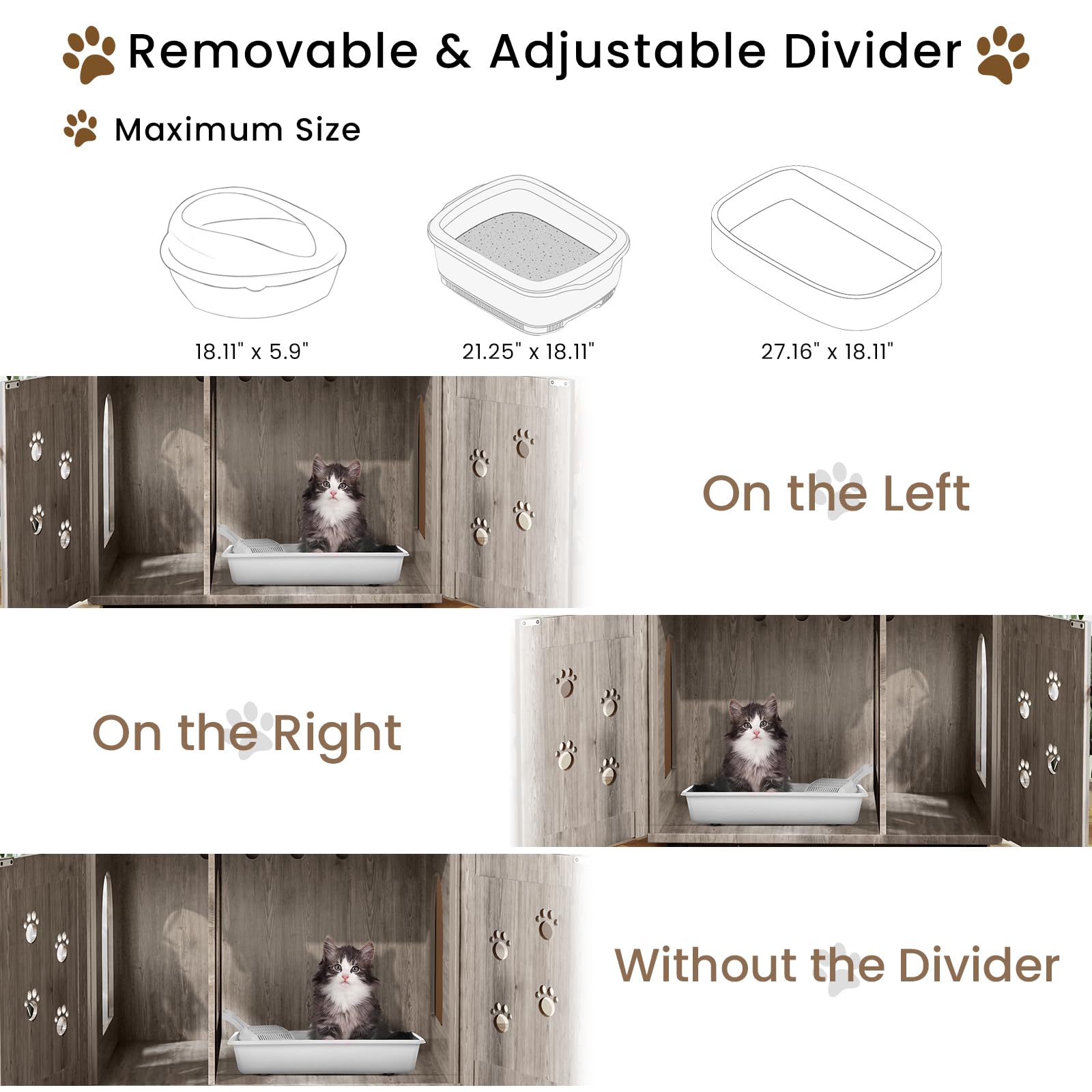 Recaceik Wooden Cat Litter Box Enclosure with Cat Tree & Scratching Post - Hidden Cat Washroom Furniture with Divider, Soft Plush Perch & Platform - Indoor Pet Cabinet for Small Spaces (Gray) - Perfect for Apartments & Multi-Cat Homes