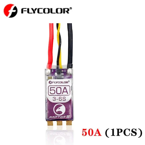 Flycolor Raptor 5 BLHeli 32 3-6S 50A ESC with 3.5mm Banana Female Connector & 40mm Cable - High Performance Drone Speed Controller for FPV Racing and DIY Quadcopter Builds