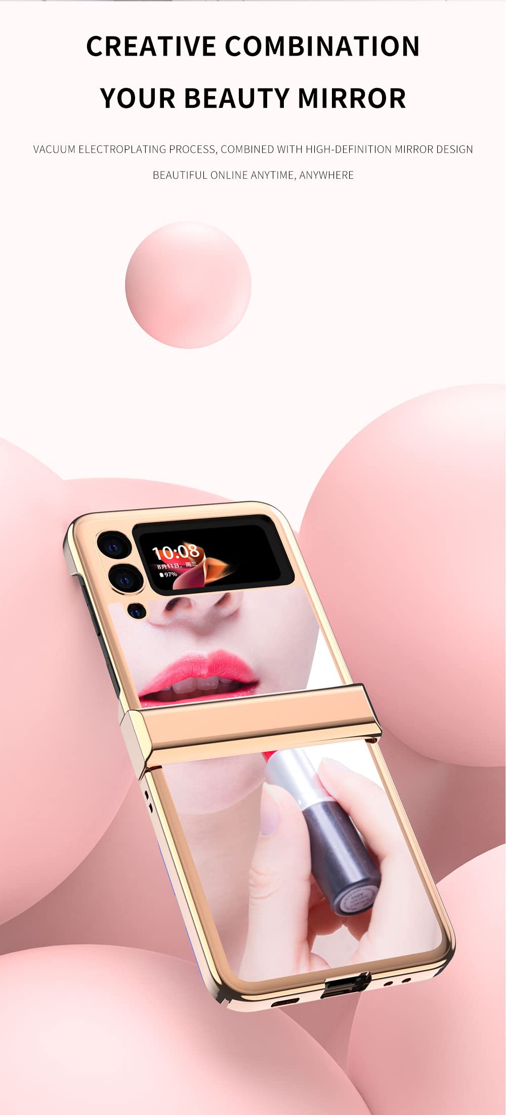Samsung Galaxy Z Flip 3 5G Case 2021 - Shockproof Hard PC Back Cover with Electroplating Bumper & Hinge Protection | Stylish Rose Gold Phone Case for Women & Girls | Perfect for Makeup Mirror & Daily Use