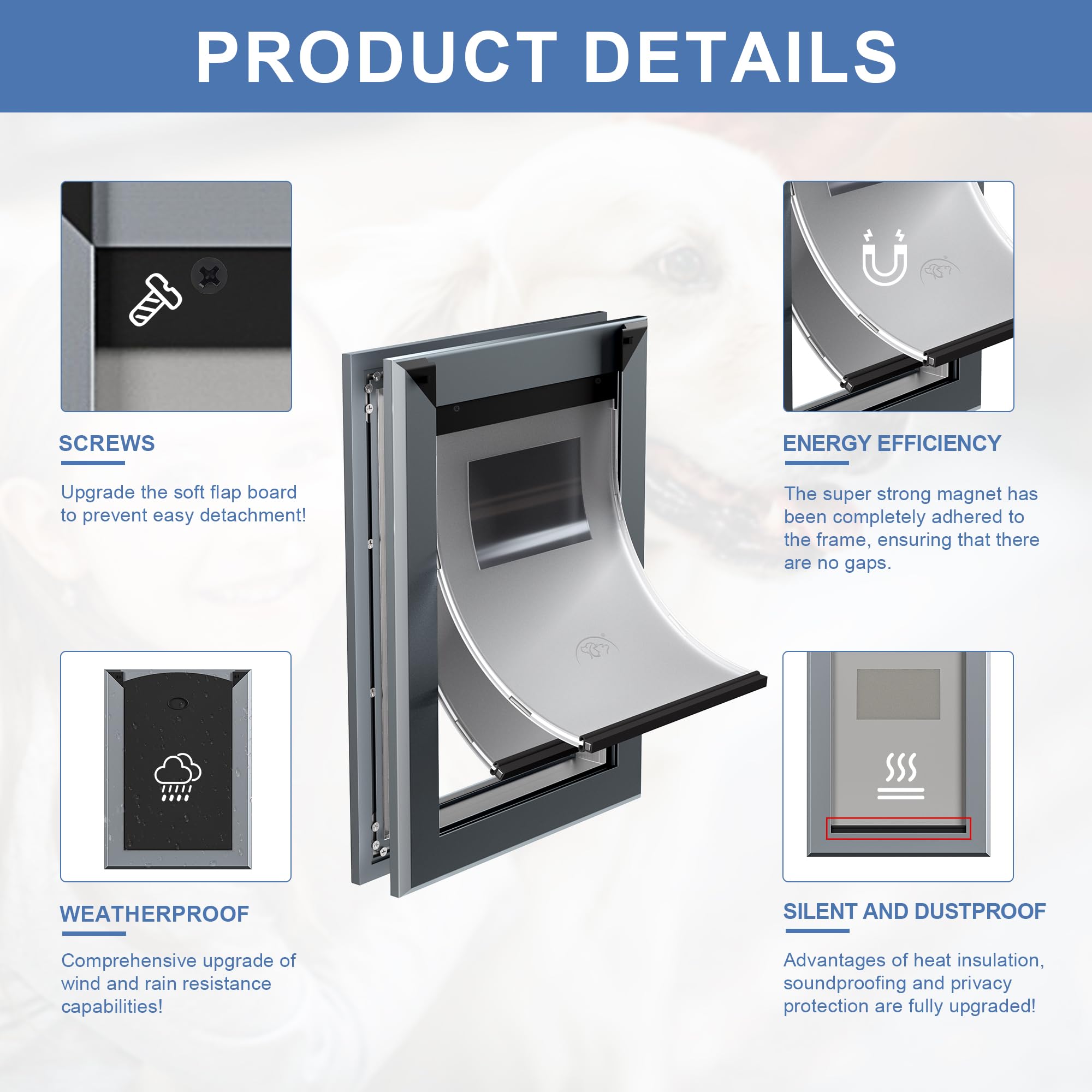 MAVRICFLEX Heavy Duty XL Dog Door with Sliding Lock Panel - Energy Efficient Rugged Aluminum Large Pet Door for Dogs Up to 220lbs - Easy Installation & Magnetic Double Flaps - Perfect for Backyard, Patio & Indoor Use
