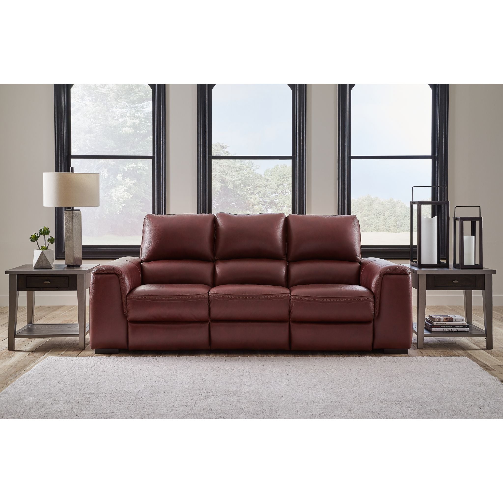 Alessandro Power Reclining Sofa in Garnet Red - Modern Leather Sectional Couch with USB Charging - Perfect for Living Room, Home Theater, and Family Gatherings