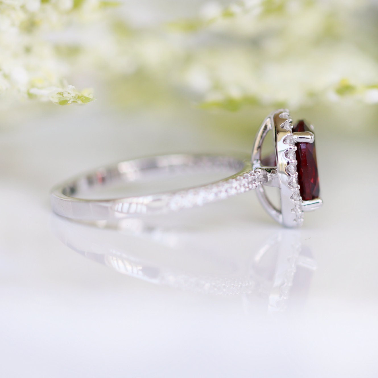Natural Garnet Ring for Women - Sterling Silver 925, Elegant Birthstone Jewelry Gift for Anniversary, Valentine's Day & Special Occasions
