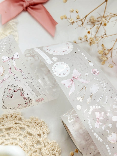 Bows & Pearls Pet Tape (Pre-Cut) - Matte Finish Washi Tape for Scrapbooking, Journaling, Gift Wrapping, and DIY Crafts - Perfect for Card Making, Home Decor, and Party Decorations
