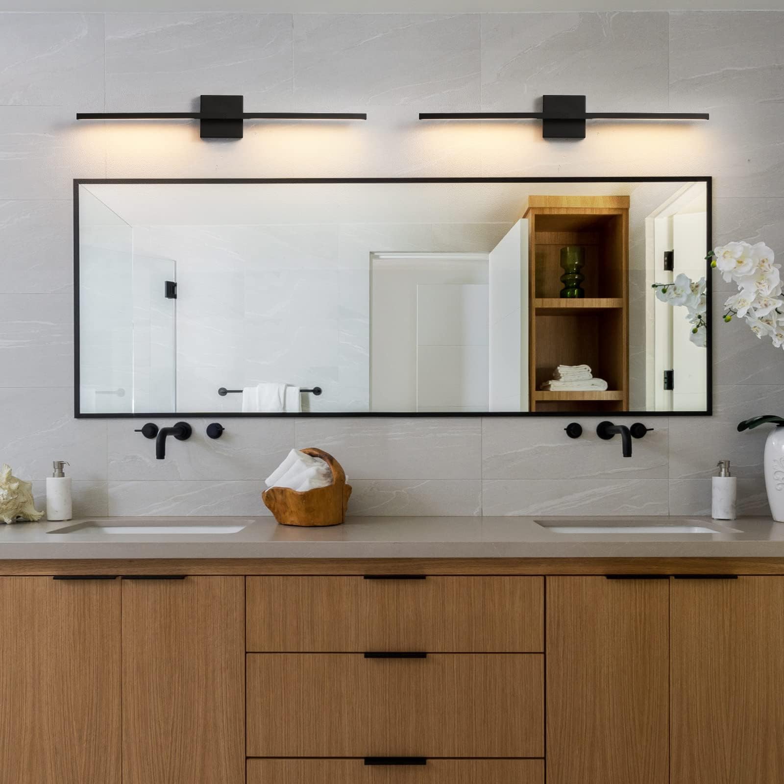 360° Rotatable Black Bathroom Vanity Lights - 30 Inch LED Dimmable Wall Sconce with 3500K Warm White Light for Mirror Lighting, Modern Bathroom Decor & Spa Ambience