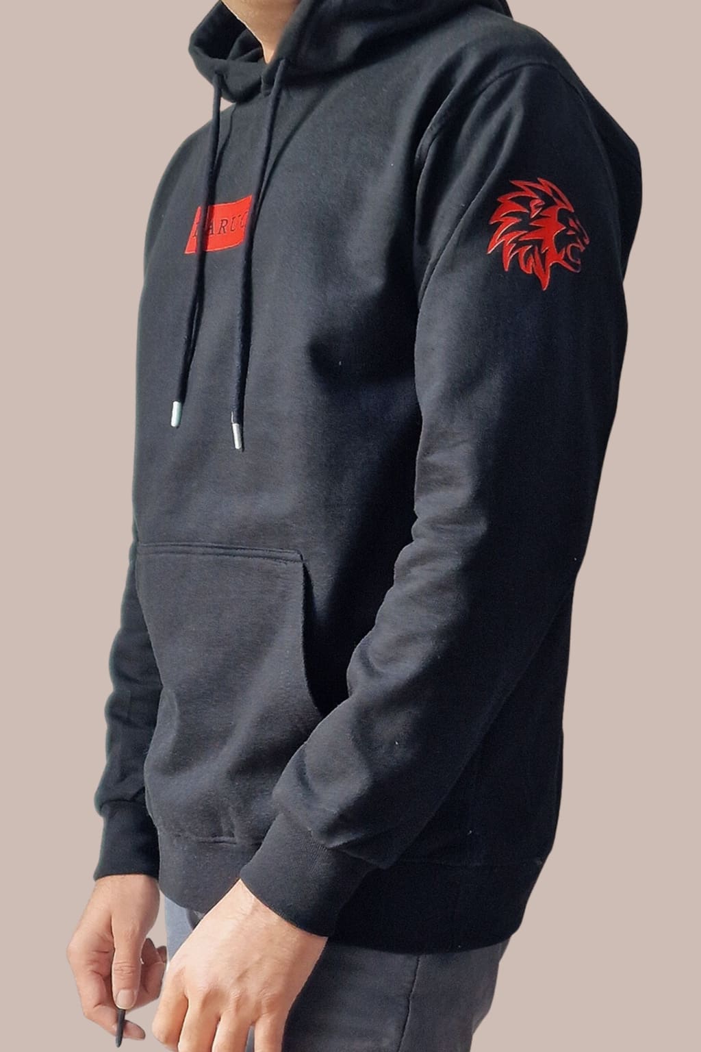 Barucci Joe Black Cotton Blend Hoodie with Red Logo - Stylish & Comfortable Men's Pullover for Casual Wear, Gym, and Outdoor Activities