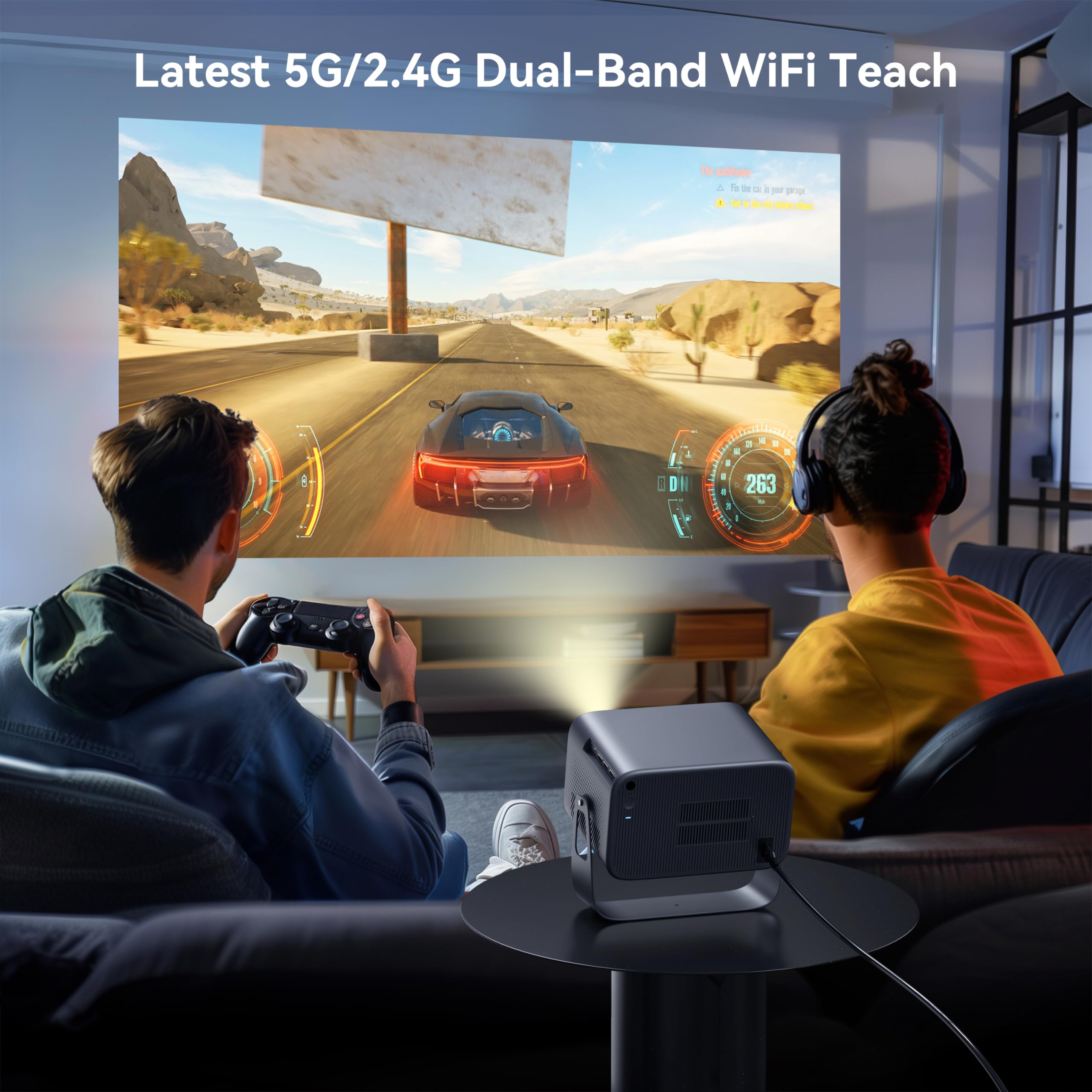 Polocsh 4K WiFi Bluetooth Projector - 600 ANSI Lumens, Auto Keystone, 360° Adjustable Stand & Electric Focus, Native 1080P Portable Outdoor Movie Projector for iPhone Android TV Stick HDMI USB - Perfect for Home Theater, Backyard Movies, Gaming & Presentations