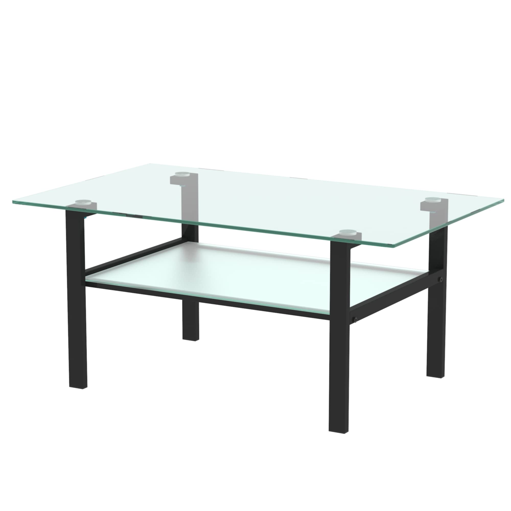 Modern 2-Tier Transparent Glass Coffee Table with Storage Shelf - 17.7 Inch Height Black Contemporary Side Table for Living Room - Perfect for Small Spaces, TV Lounges & Apartment Decor