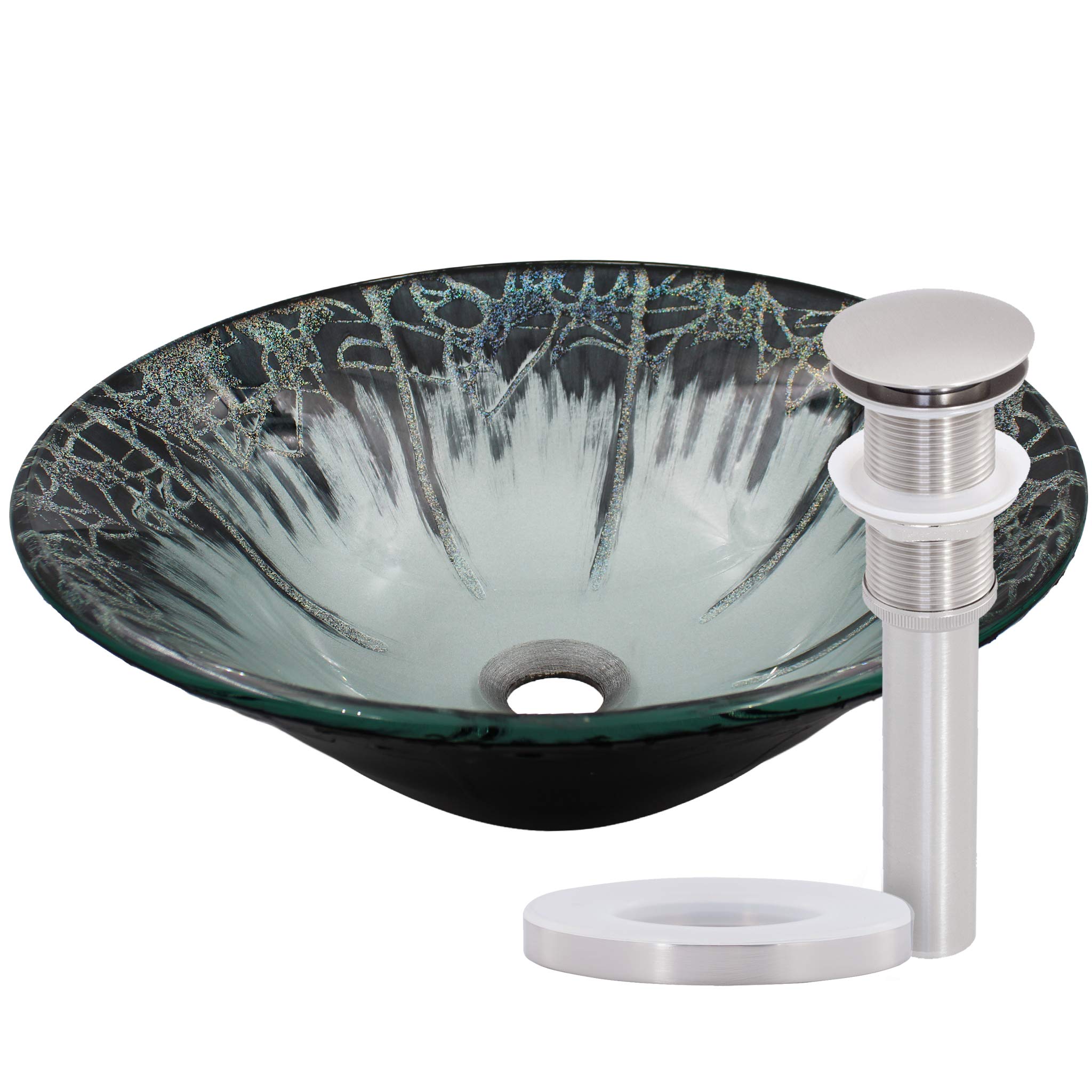 Novatto Credere Modern Glass Vessel Bathroom Sink Set with Brushed Nickel Faucet - Perfect for Contemporary Home & Luxury Hotel Bathroom Decor