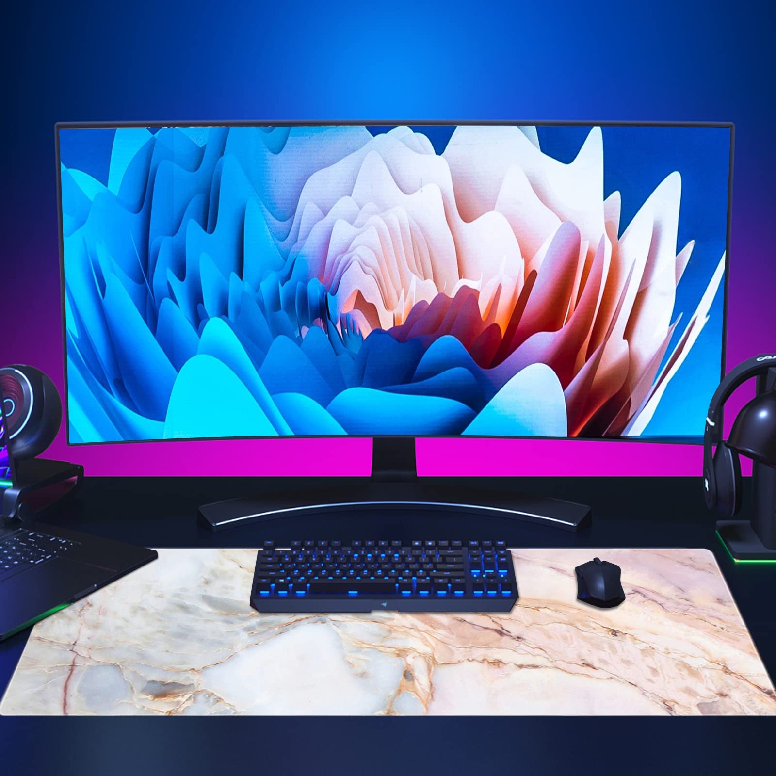 Premium XXL Gaming Mouse Pad - Oversized Extended Pink Marble Keyboard & Mouse Mat (31.5