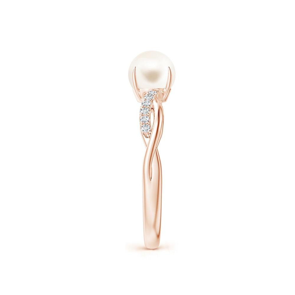 8mm Freshwater Cultured Pearl Twist Band Ring with Moissanite Pavé - Elegant Jewelry for Weddings, Anniversaries & Special Occasions