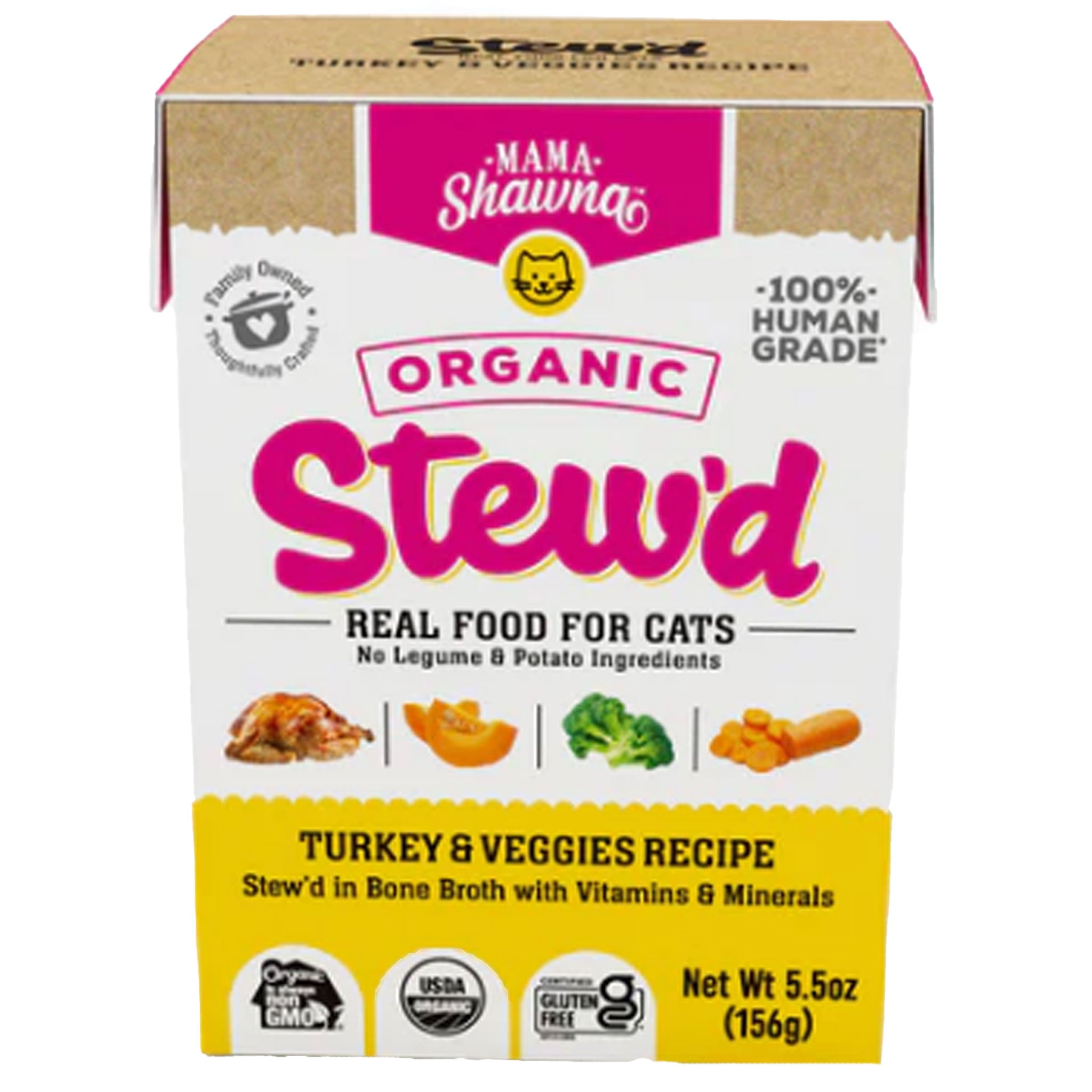 Organic Stew'd Turkey & Veggies Cat Food by Mama Shawna - Grain-Free, All-Natural Wet Cat Food for Adult & Senior Cats - Perfect for Mealtime, Weight Management & Picky Eaters
