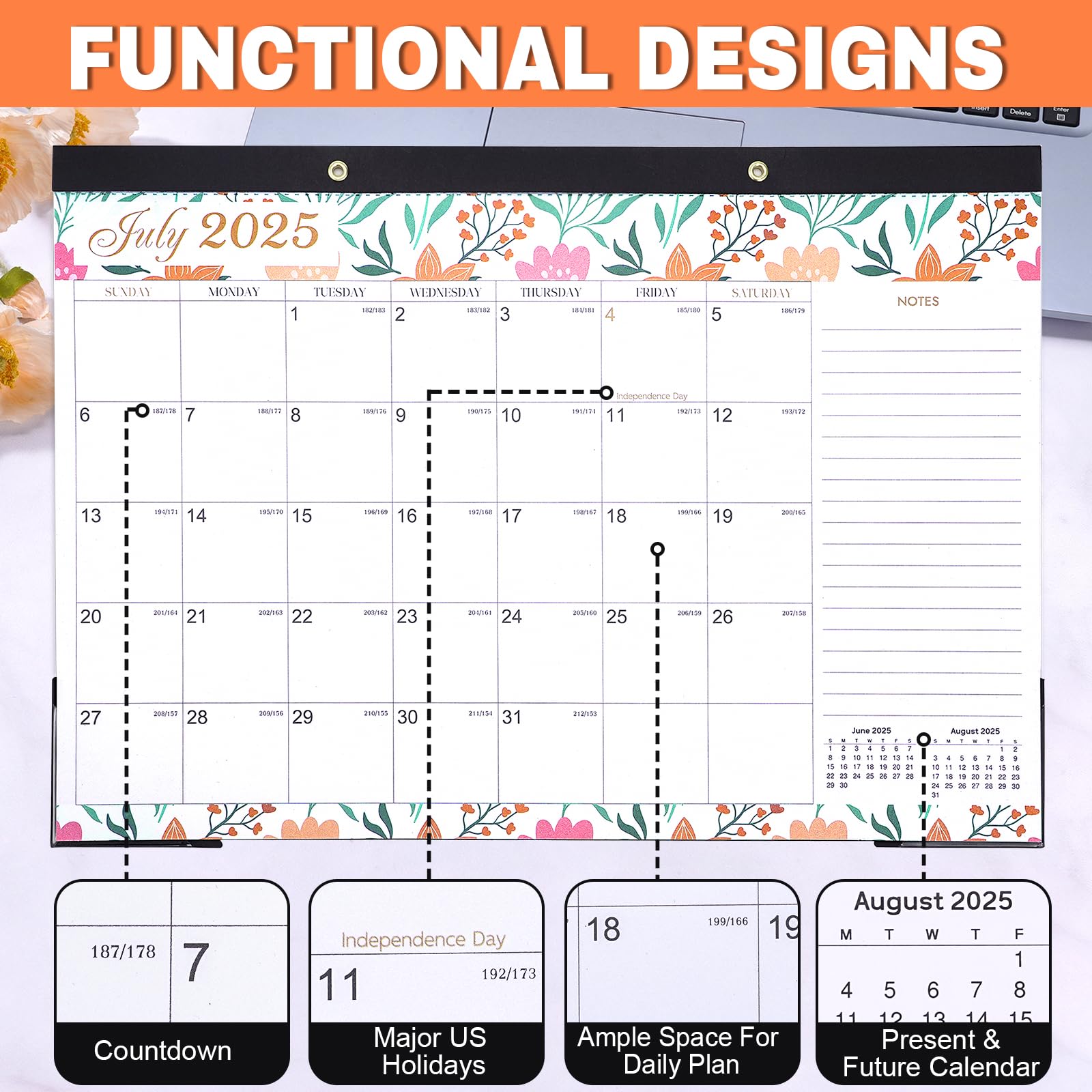 2025-2026 18-Month Wall Calendar with Plastic Cover & Stickers | Large 17