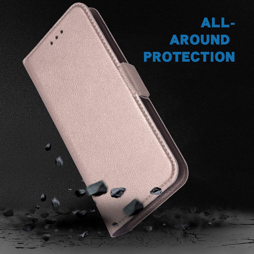 Premium Leather Wallet Case with Wrist Strap & Card Holder for T-Mobile Revvl 5G/TCL Revel G5 (T790W) - Rose Gold Flip Cover with Stand | Perfect for Daily Use, Travel & Hands-Free Convenience