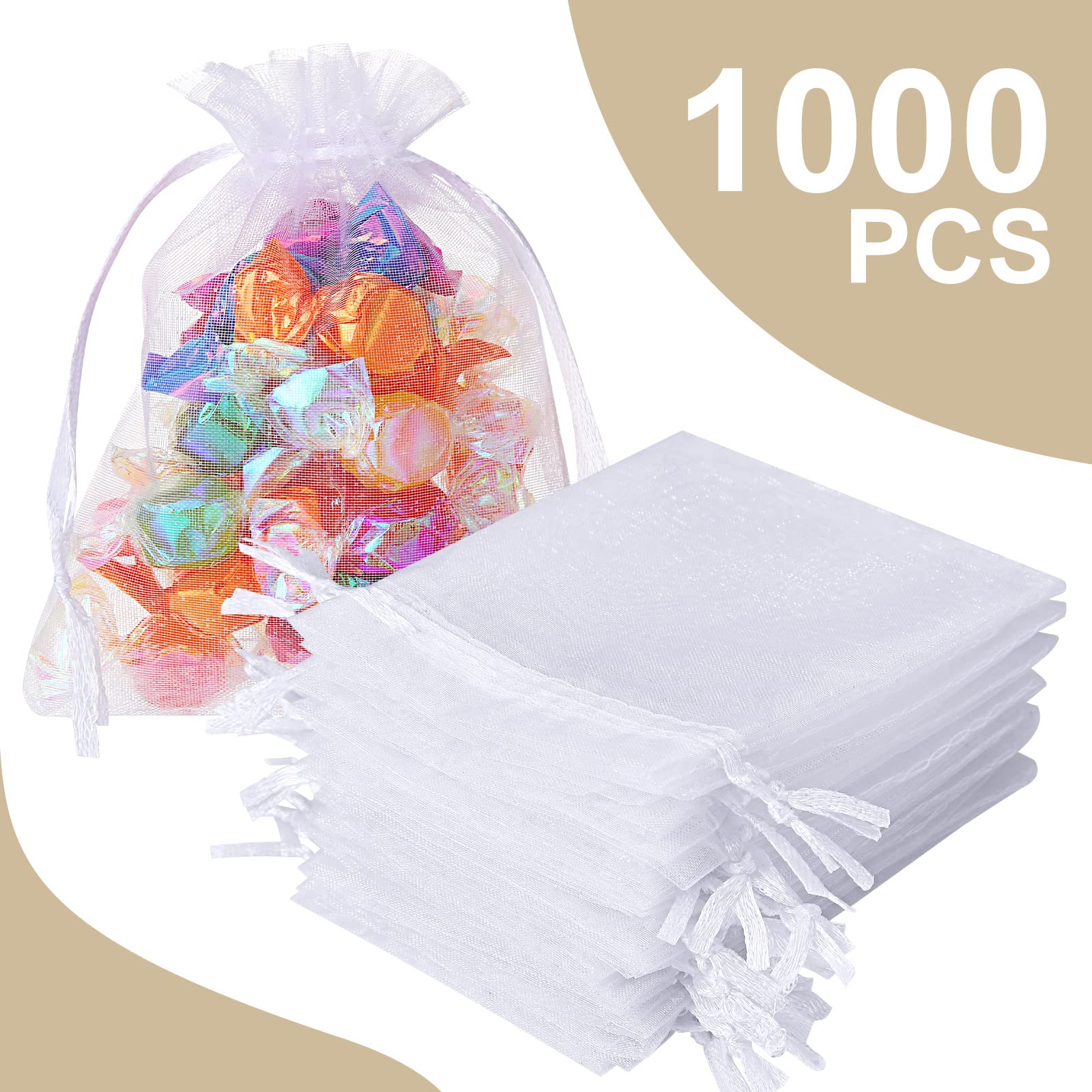 1000 Pcs White Organza Bags 3x4 Inches - Jewelry Gift Bags, Wedding Favor Bags, Drawstring Mesh Pouches for Candy, Bracelets, Party Favors & Small Gifts - Perfect for Bridal Showers, Baby Showers and Birthday Parties