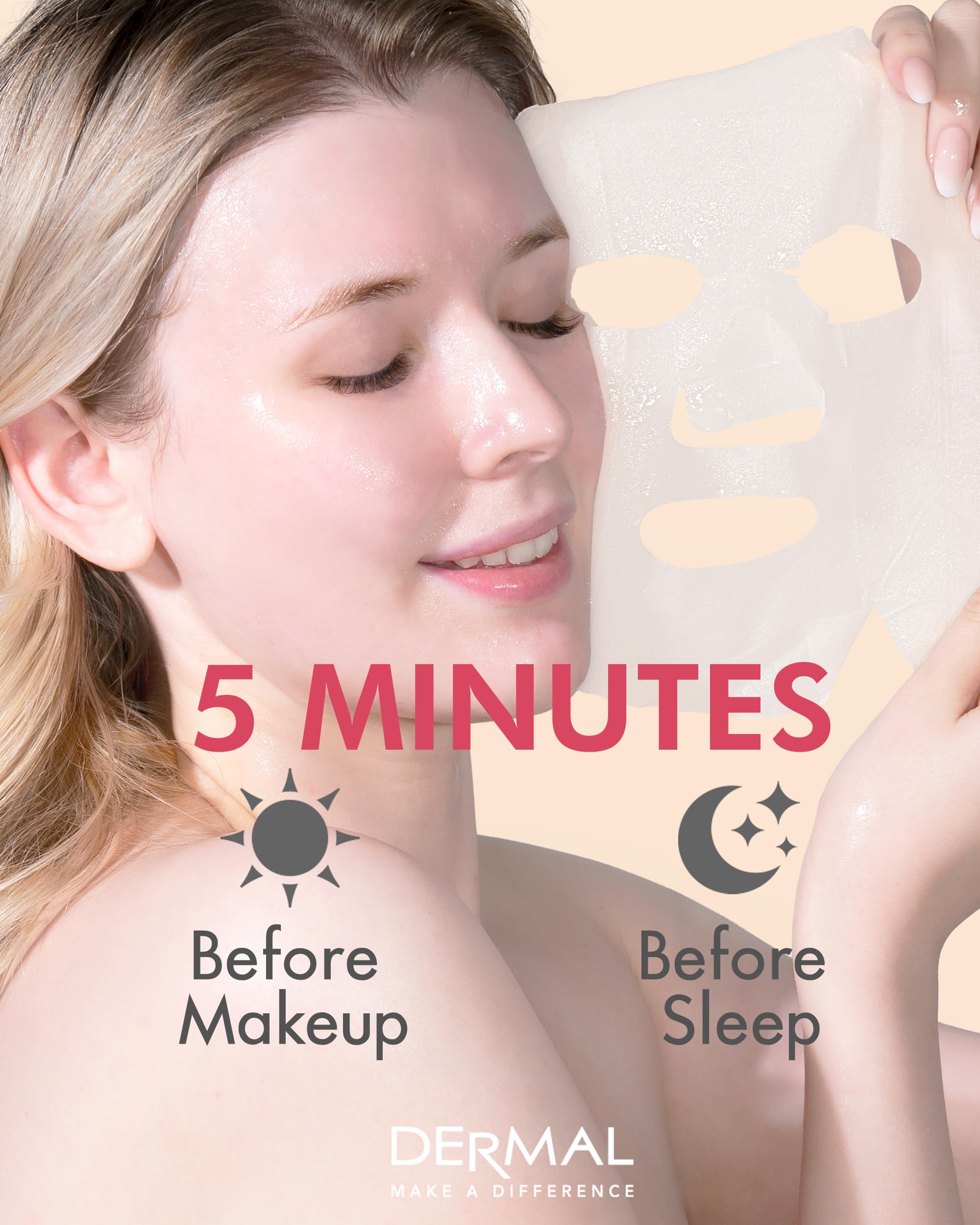 Dermal Acerola Collagen Face Mask 10 Pack - Brightening Sheet Mask with Vitamin C for Acne, Dark Spots & Wrinkles | Hydrating & Firming Skincare Treatment for Daily Use at Home or Spa