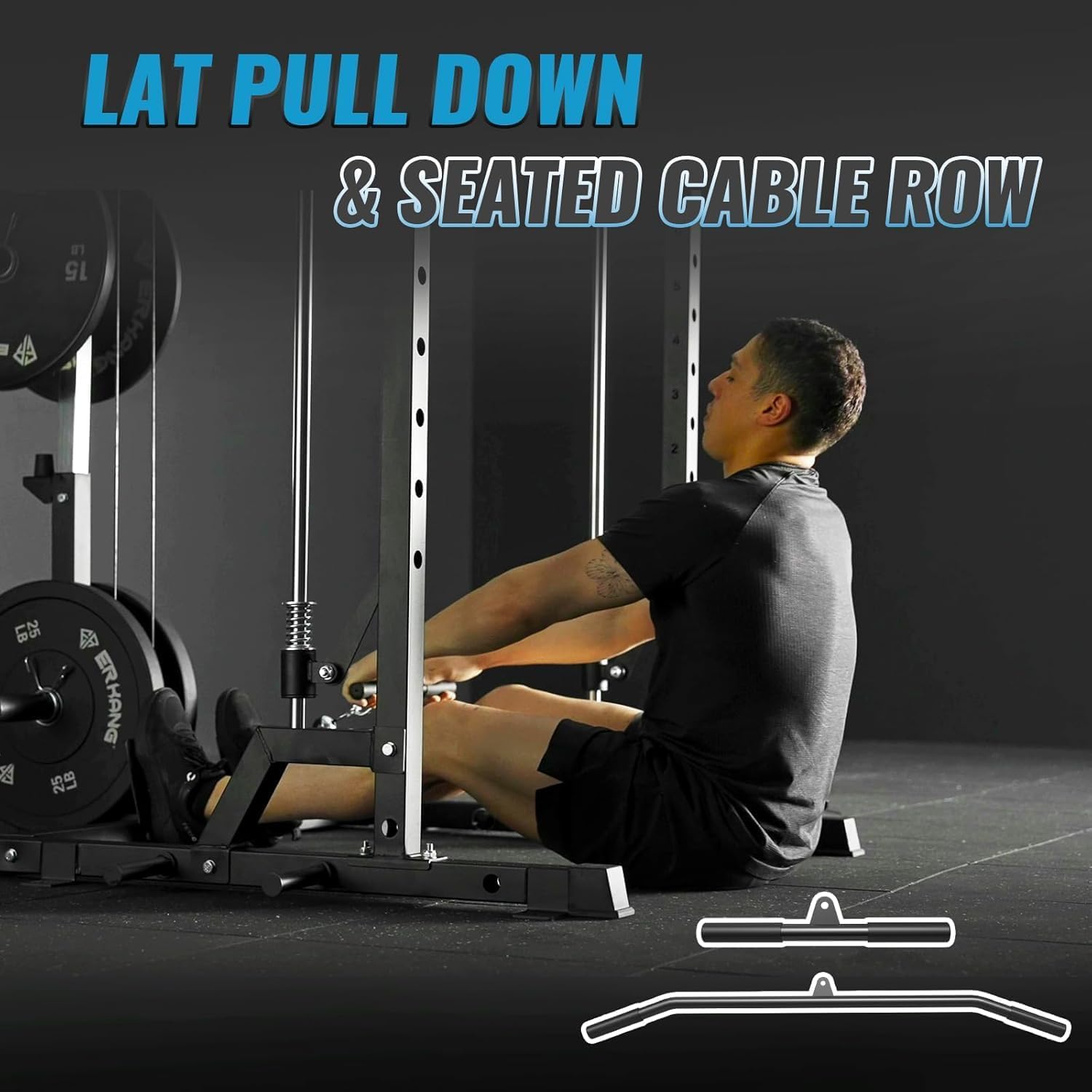 GMWD Smith Machine - 1000LBS Power Cage with LAT Pulldown & Cable Row System, Multi-Functional Squat Rack for Home Gym | Strength Training Equipment for Full-Body Workouts