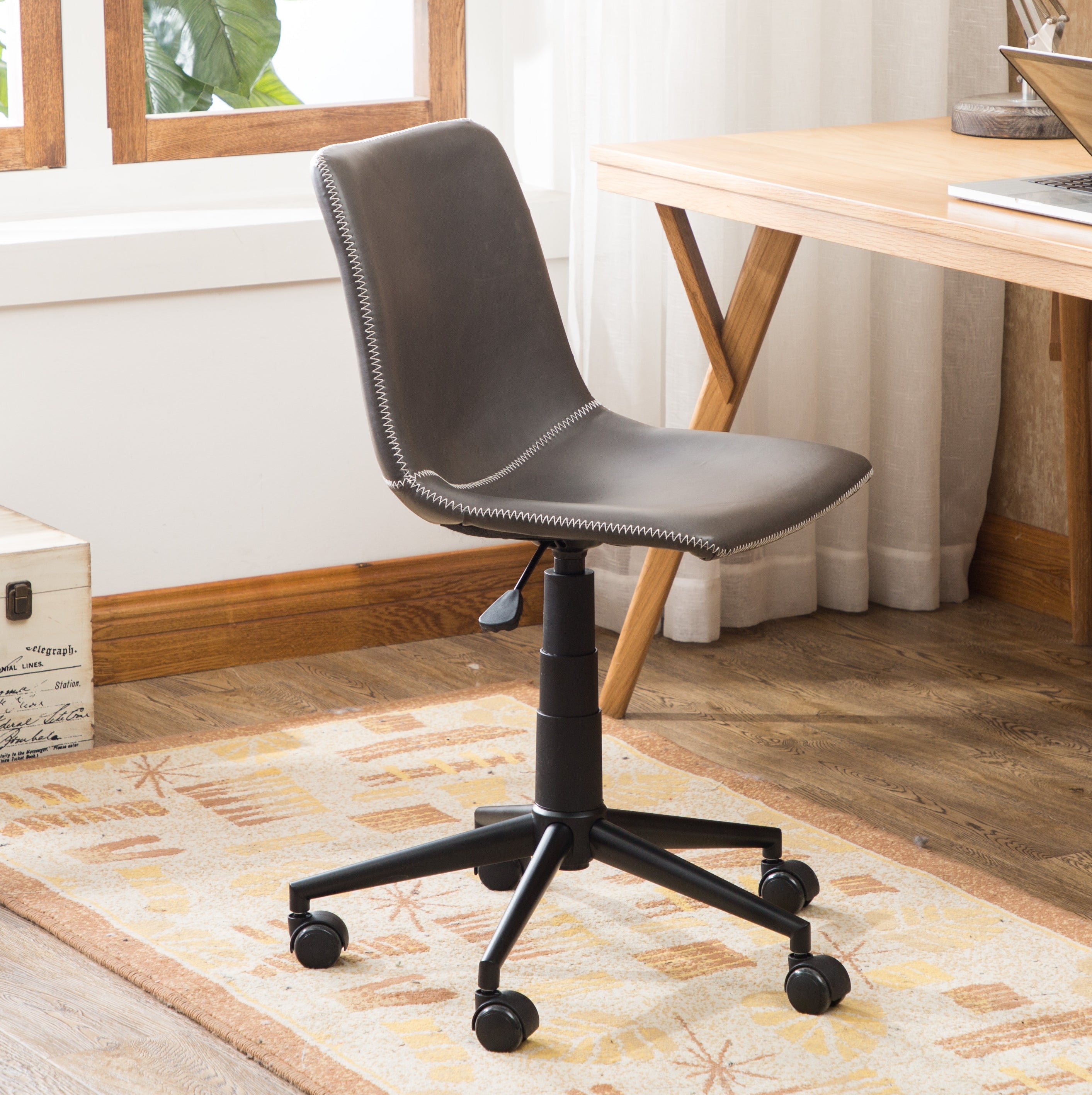 Roundhill Furniture Cesena 360 Swivel Office Chair - Adjustable Height PU Leather Executive Desk Chair with Air Lift Technology for Home & Office Workspace